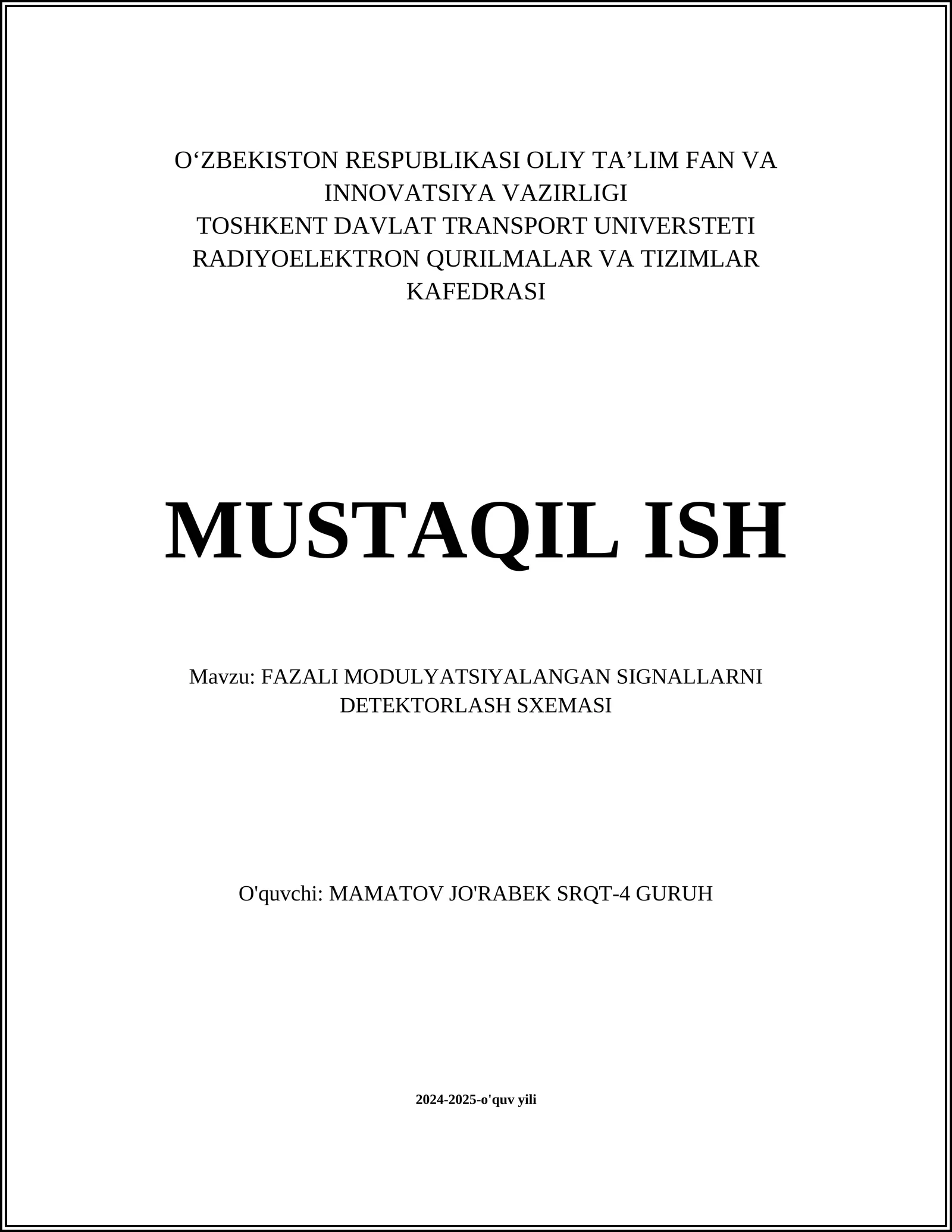 FAZALI MODULYATSIYALANGAN SIGNALLARNI DETEKTORLASH SXEMASI