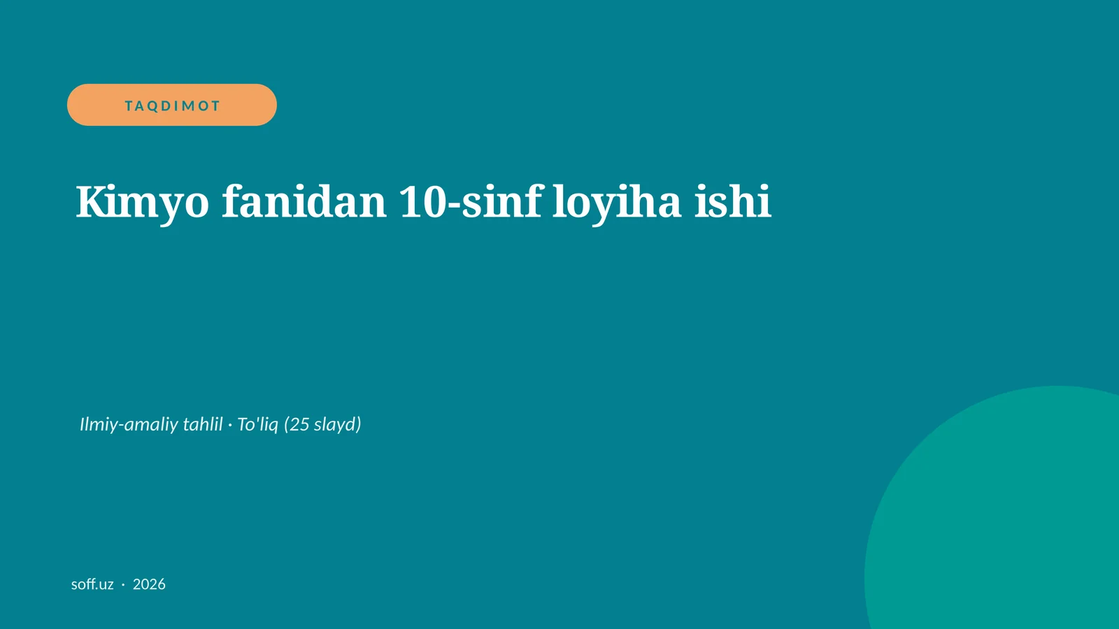 Kimyo fanidan 10-sinf loyiha ishi