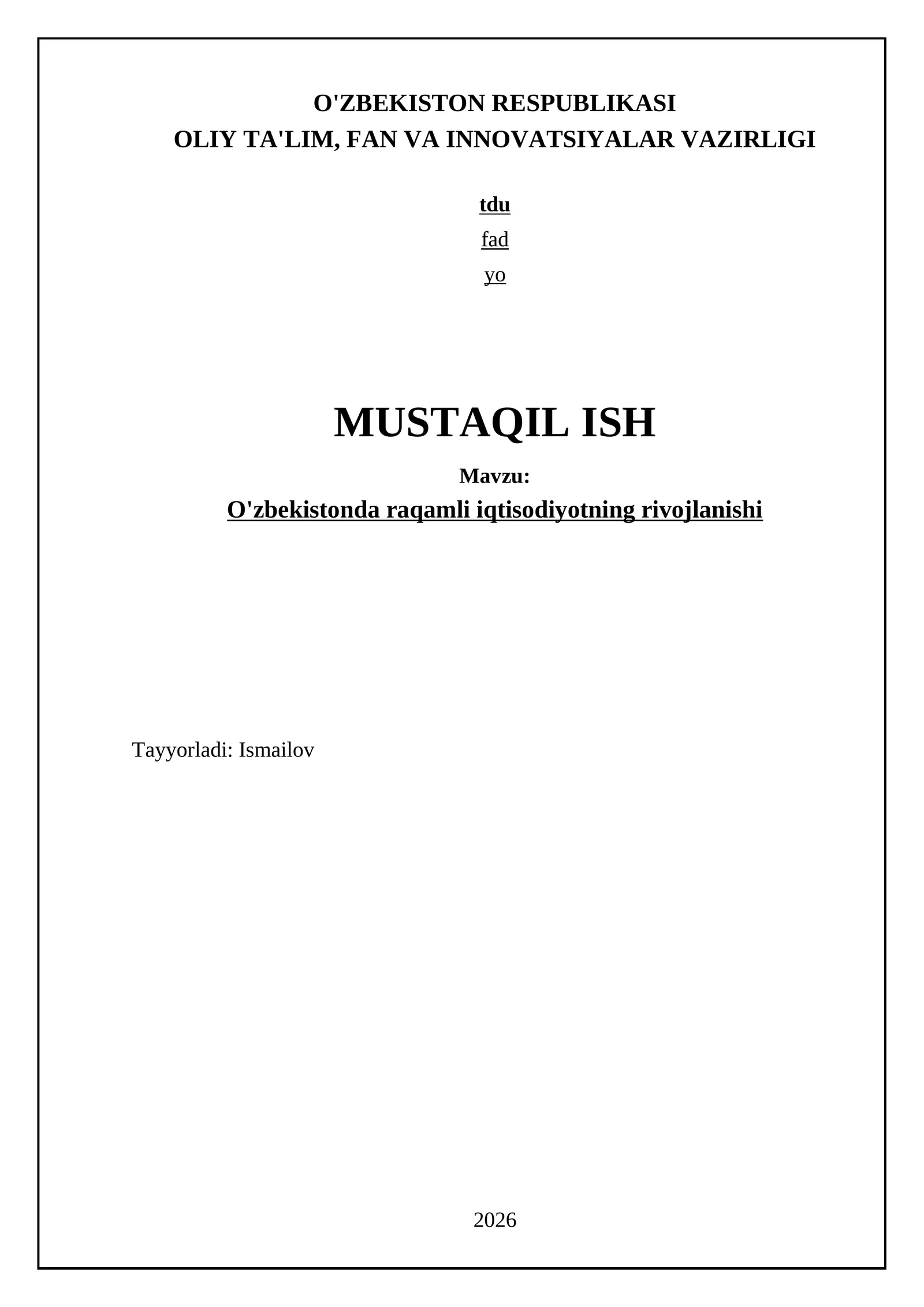 O'zbekistonda raqamli iqtisodiyotning rivojlanishi
