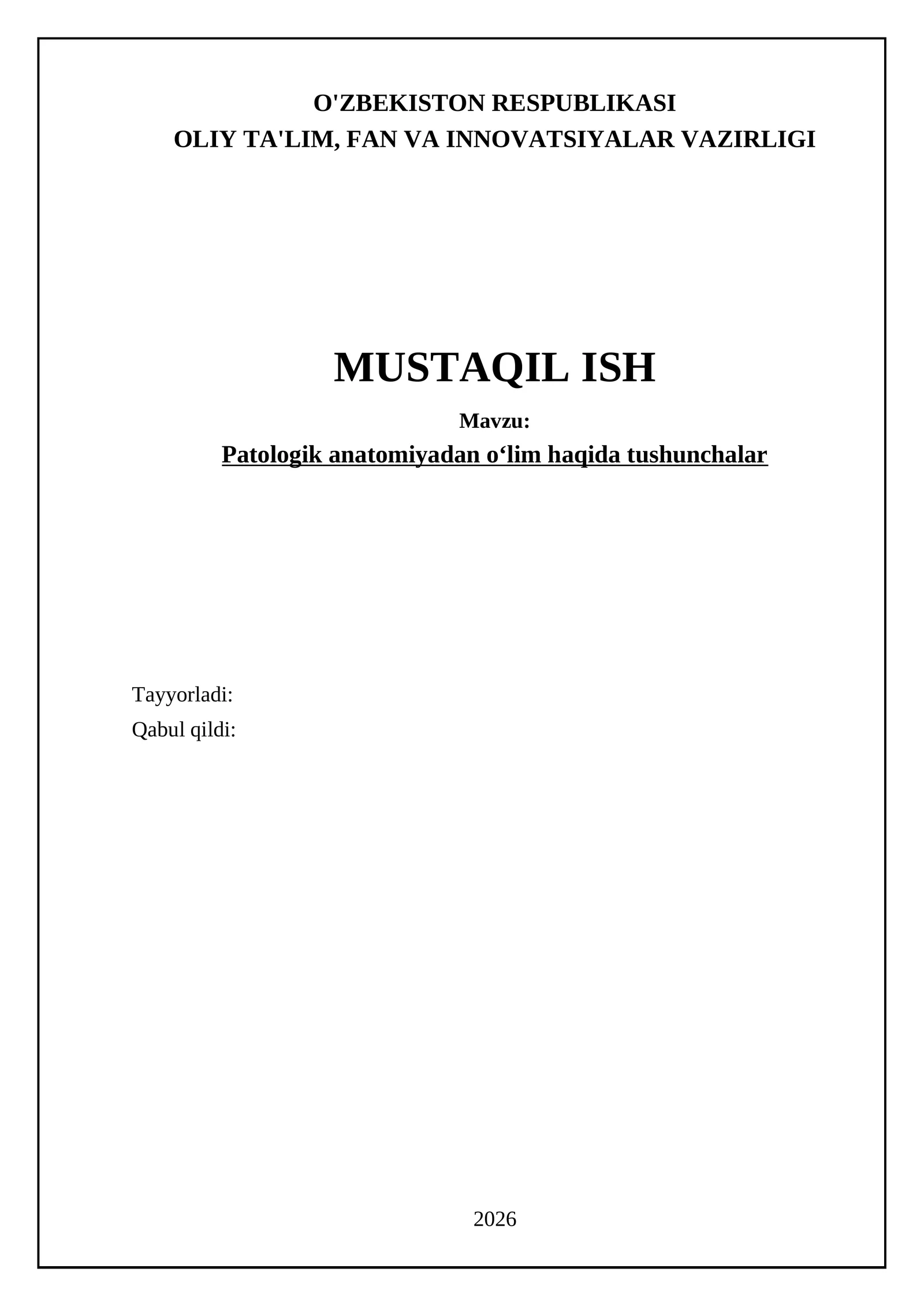 Patologik anatomiyadan oʻlim haqida tushunchalar