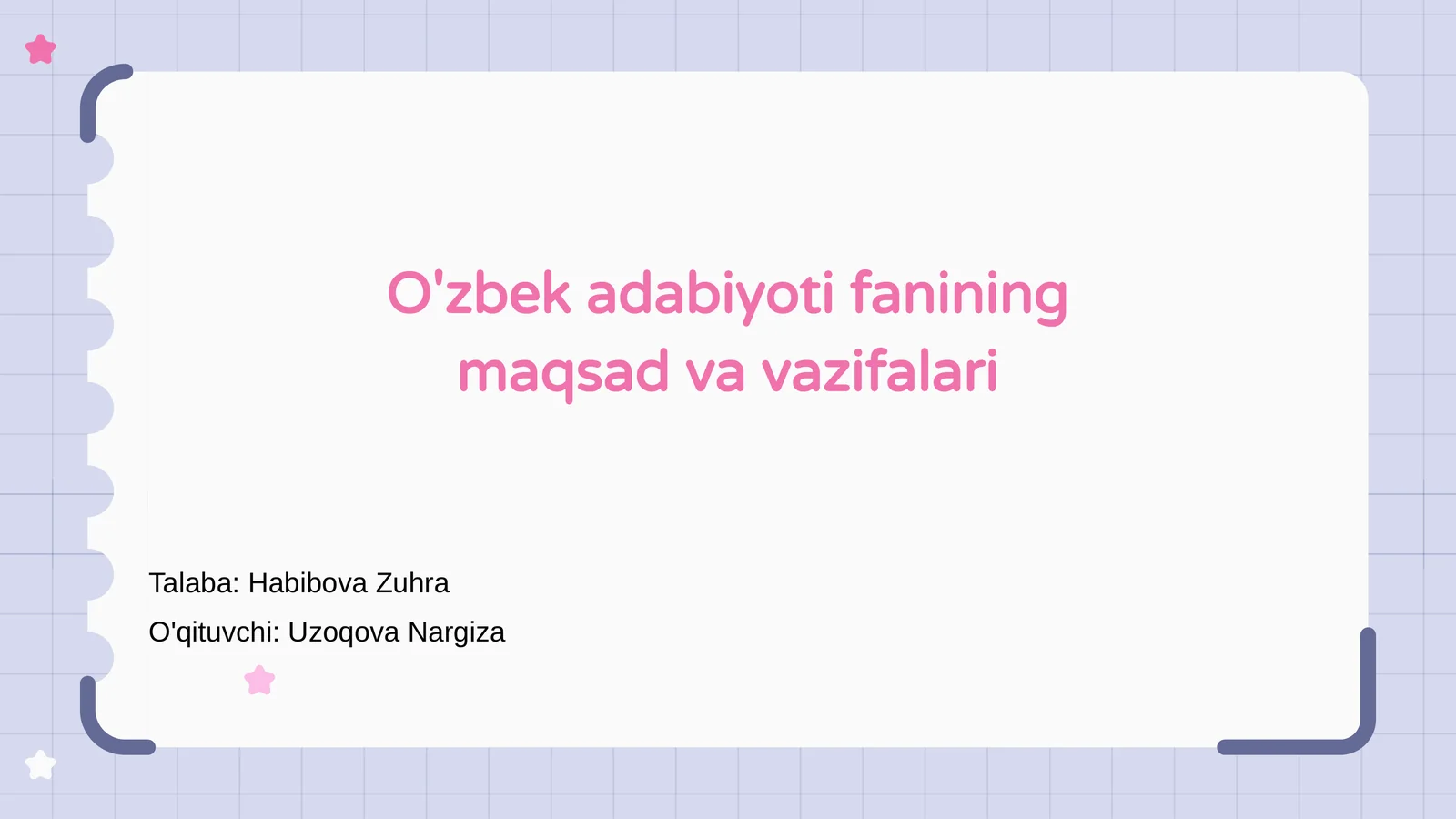 O'zbek adabiyoti fanining maqsad va vazifalari