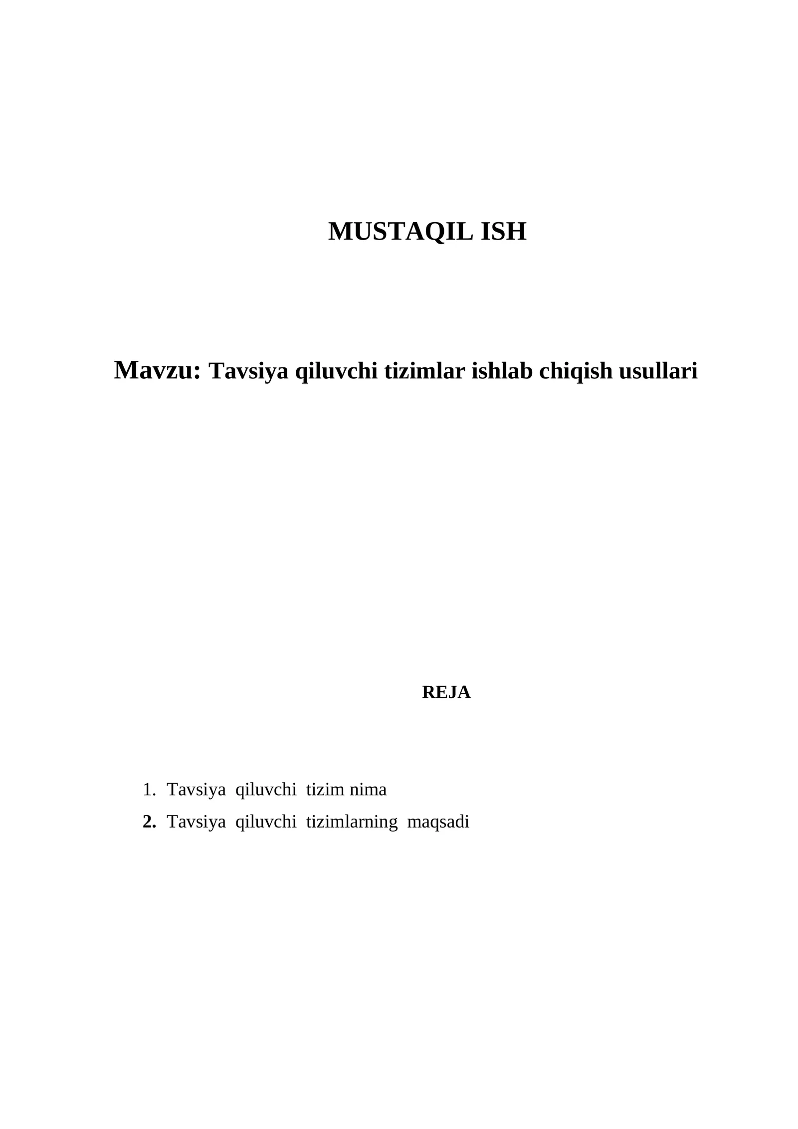 Tavsiya qiluvchi tizimlar ishlab chiqish usullari