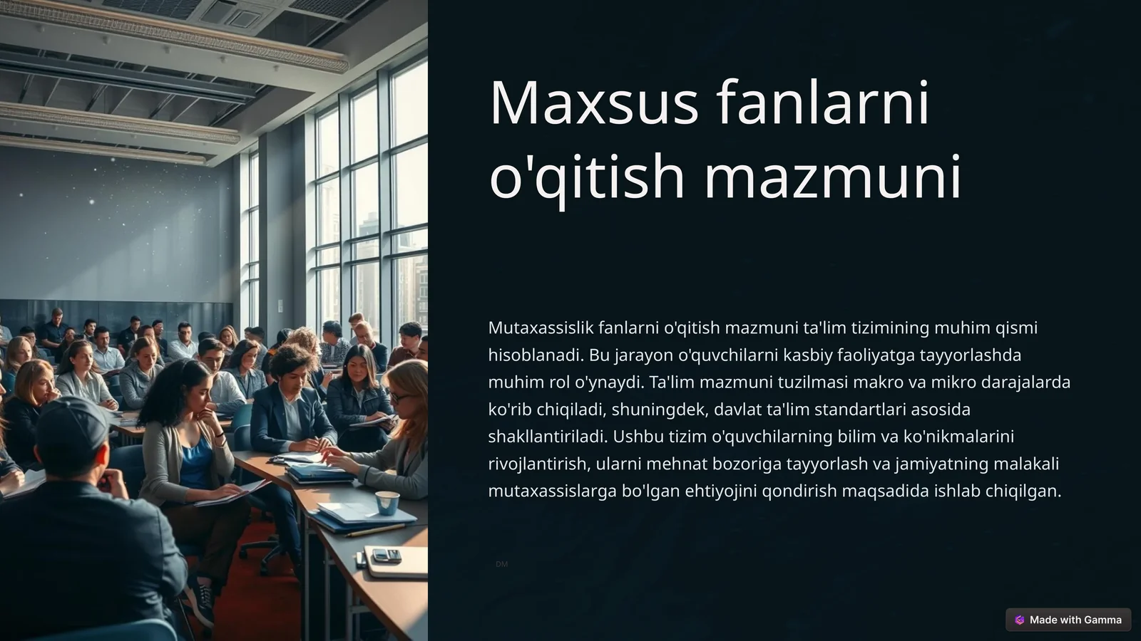 Maxsus fanlarni o'qitish mazmuni