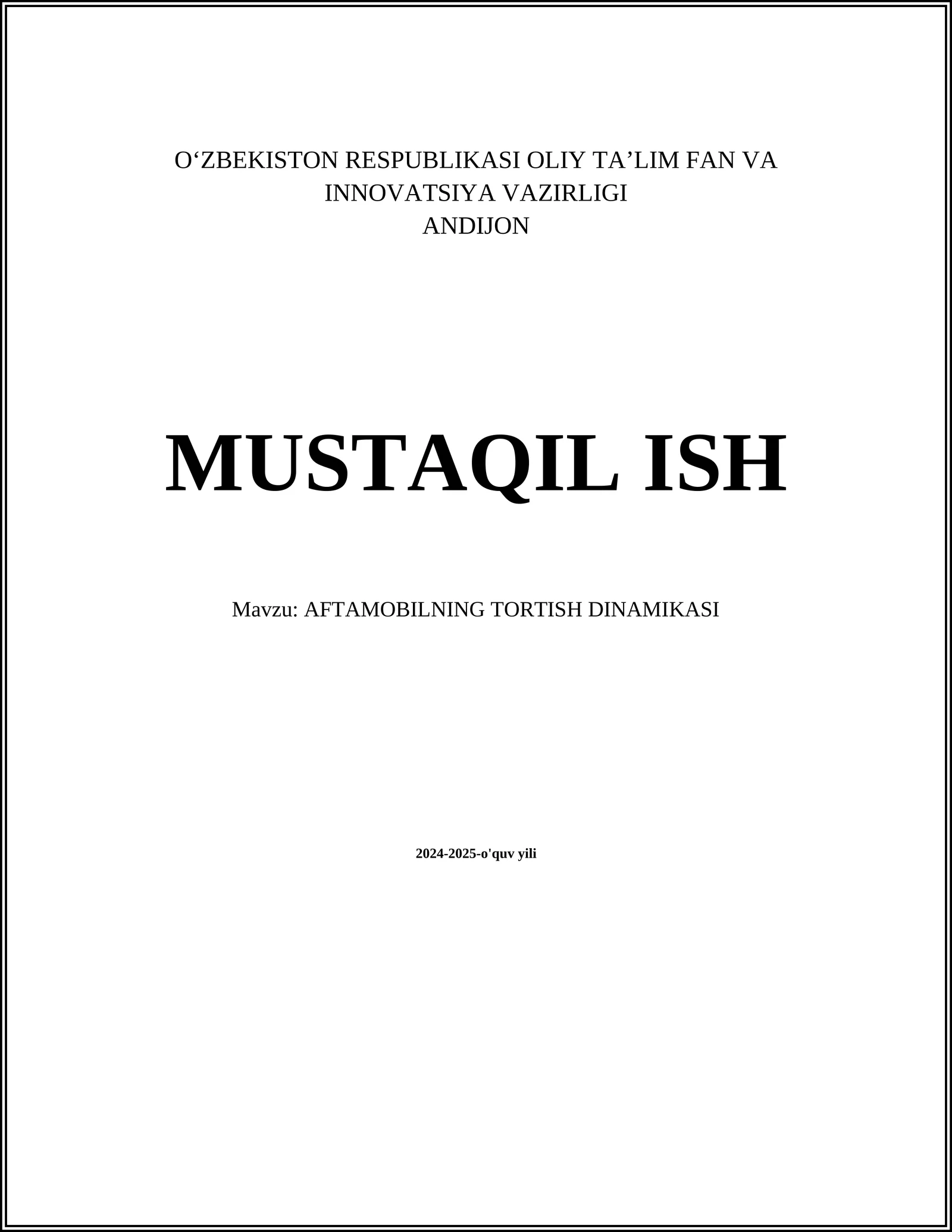 AFTAMOBILNING TORTISH DINAMIKASI