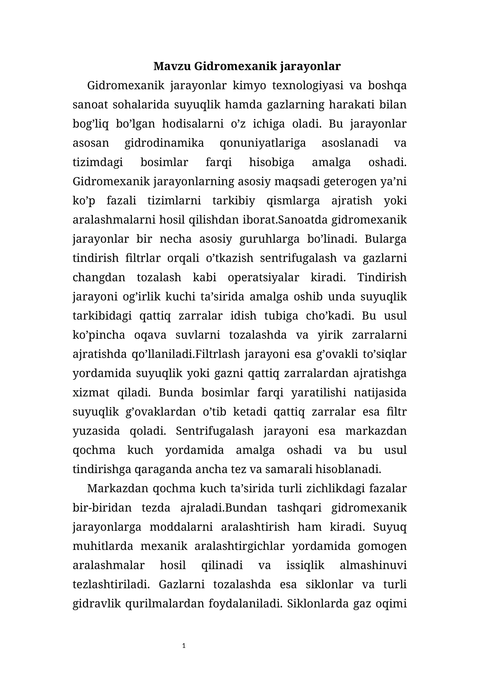 Gidromexanik jarayonlar