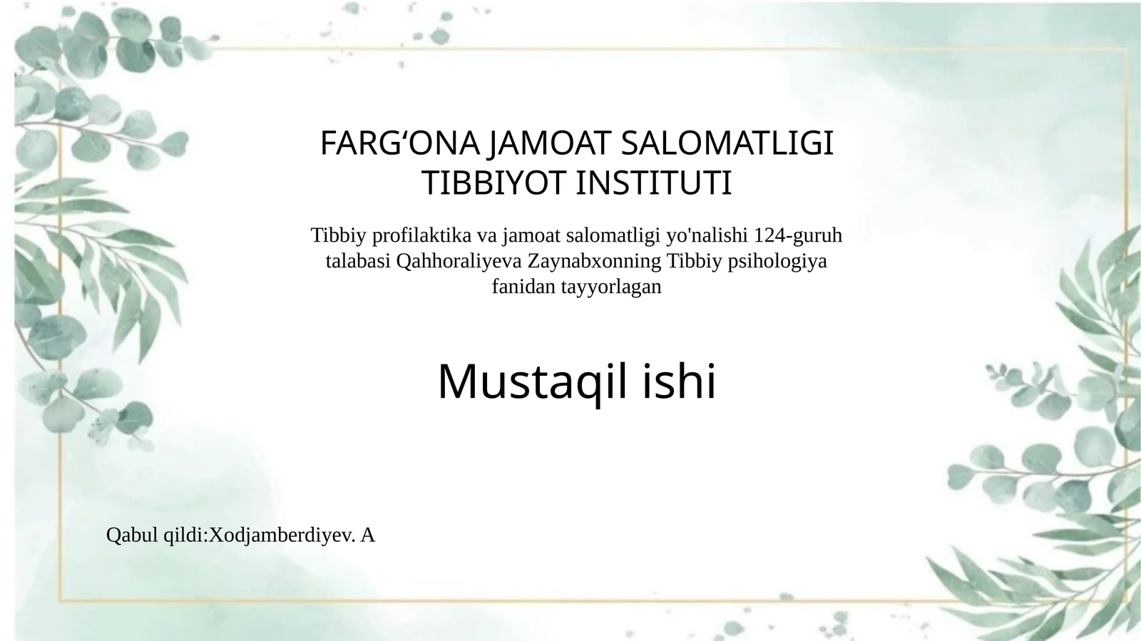 Tibbiypsihologiya fanidan mustaqil ishi