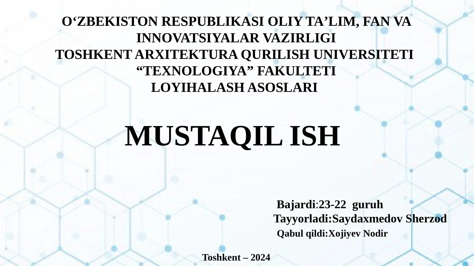 Jamoat binolari va inshootlari loyiha qilish asoslari