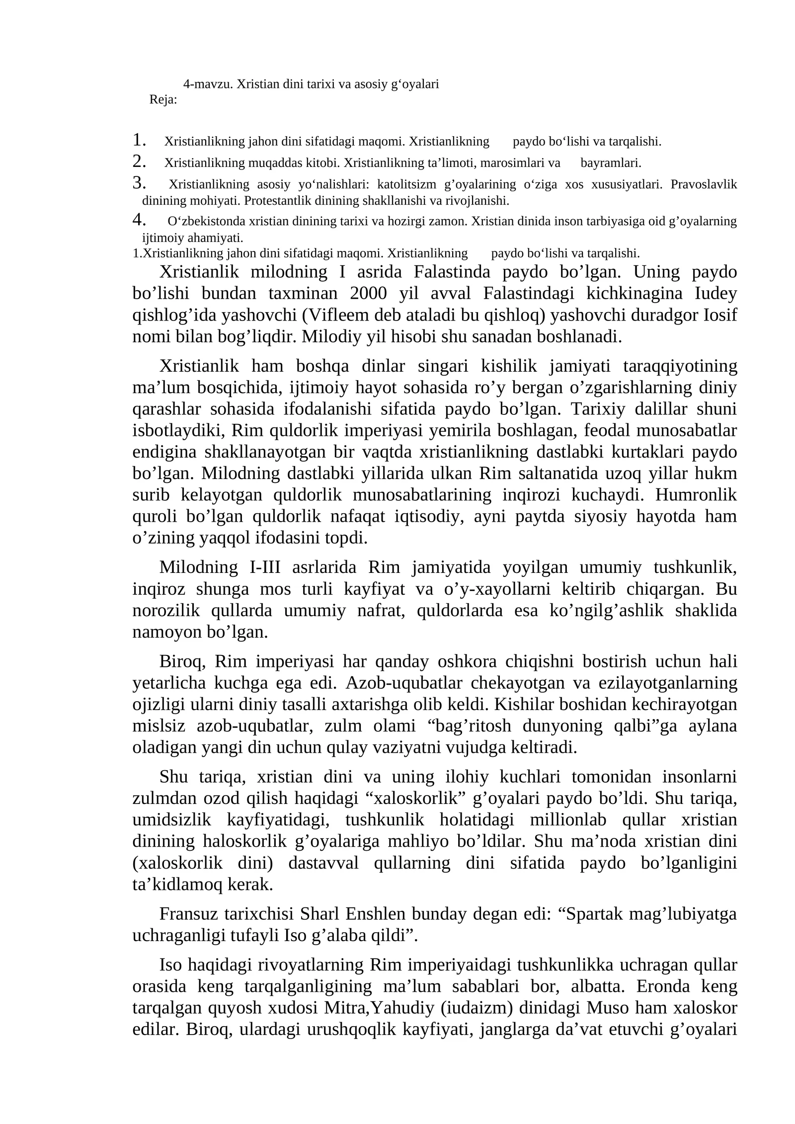Xristian dini tarixi va asosiy g‘oyalari