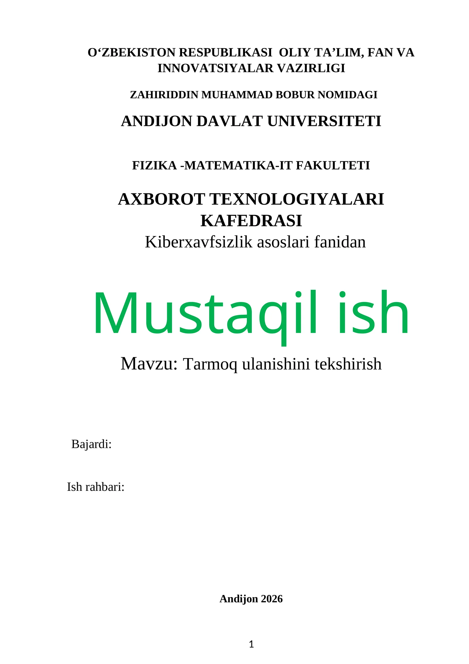 Tarmoq ulanishini tekshirish