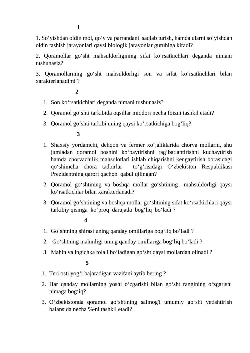 Qoramollar go‘sht mahsuldorligining sifat ko‘rsatkichlari
