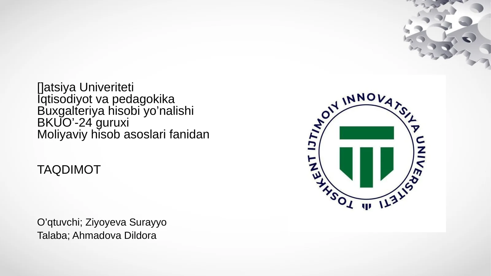 Moliyaviy hisob asoslari fanidan TAQDIMOT