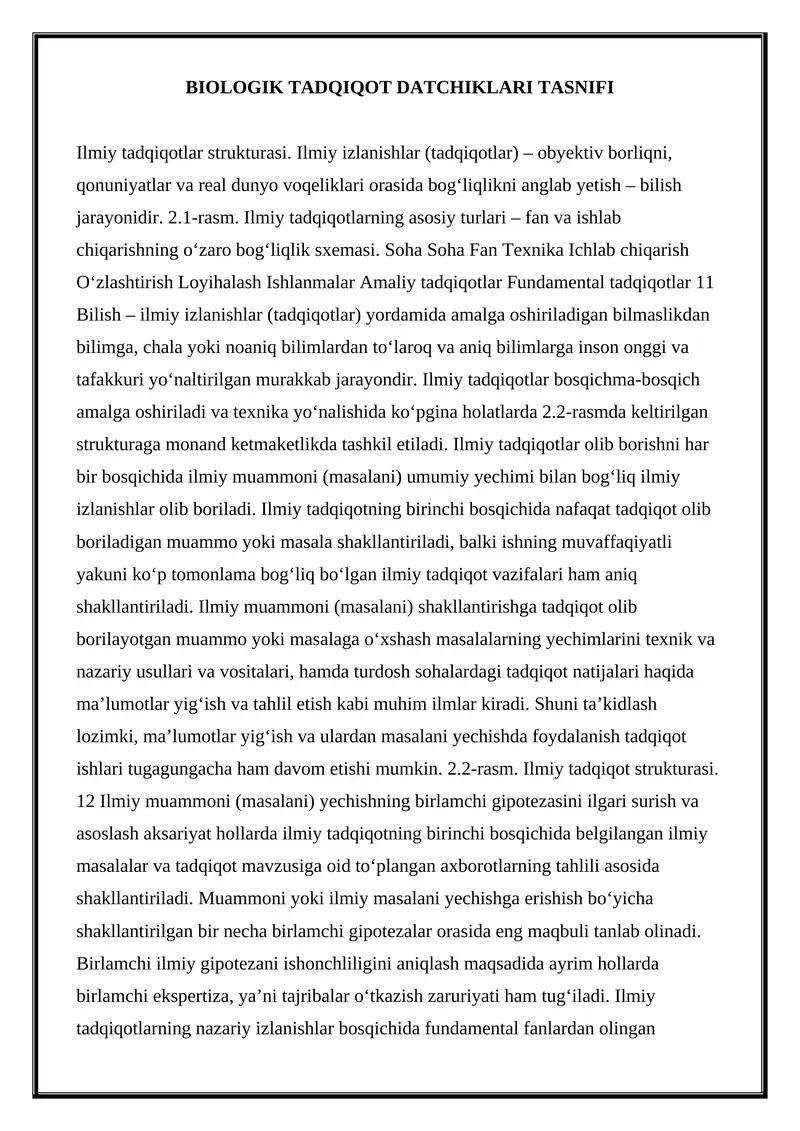 BIOLOGIK TADQIQOT DATCHIKLARI TASNIFI