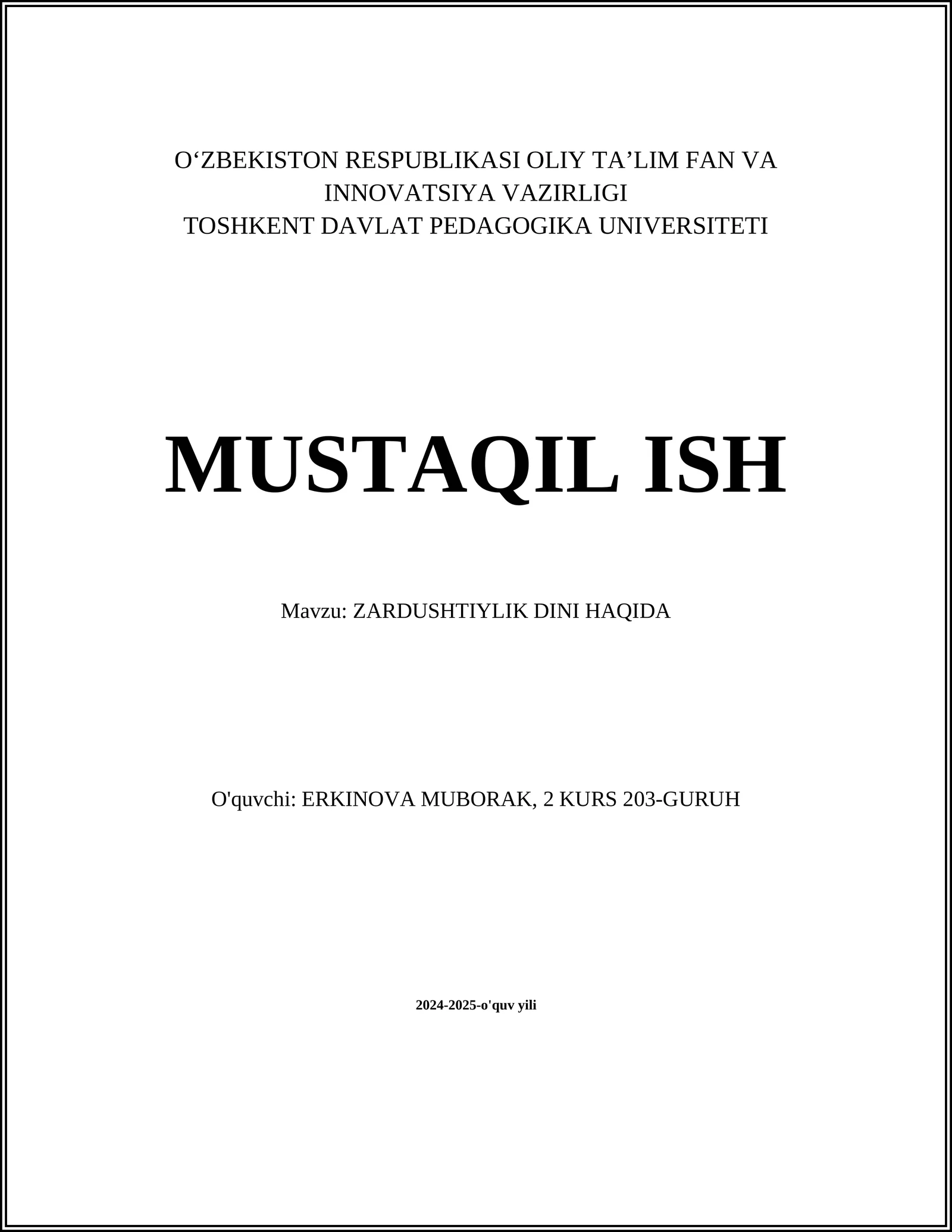 ZARDUSHTIYLIK DINI HAQIDA
