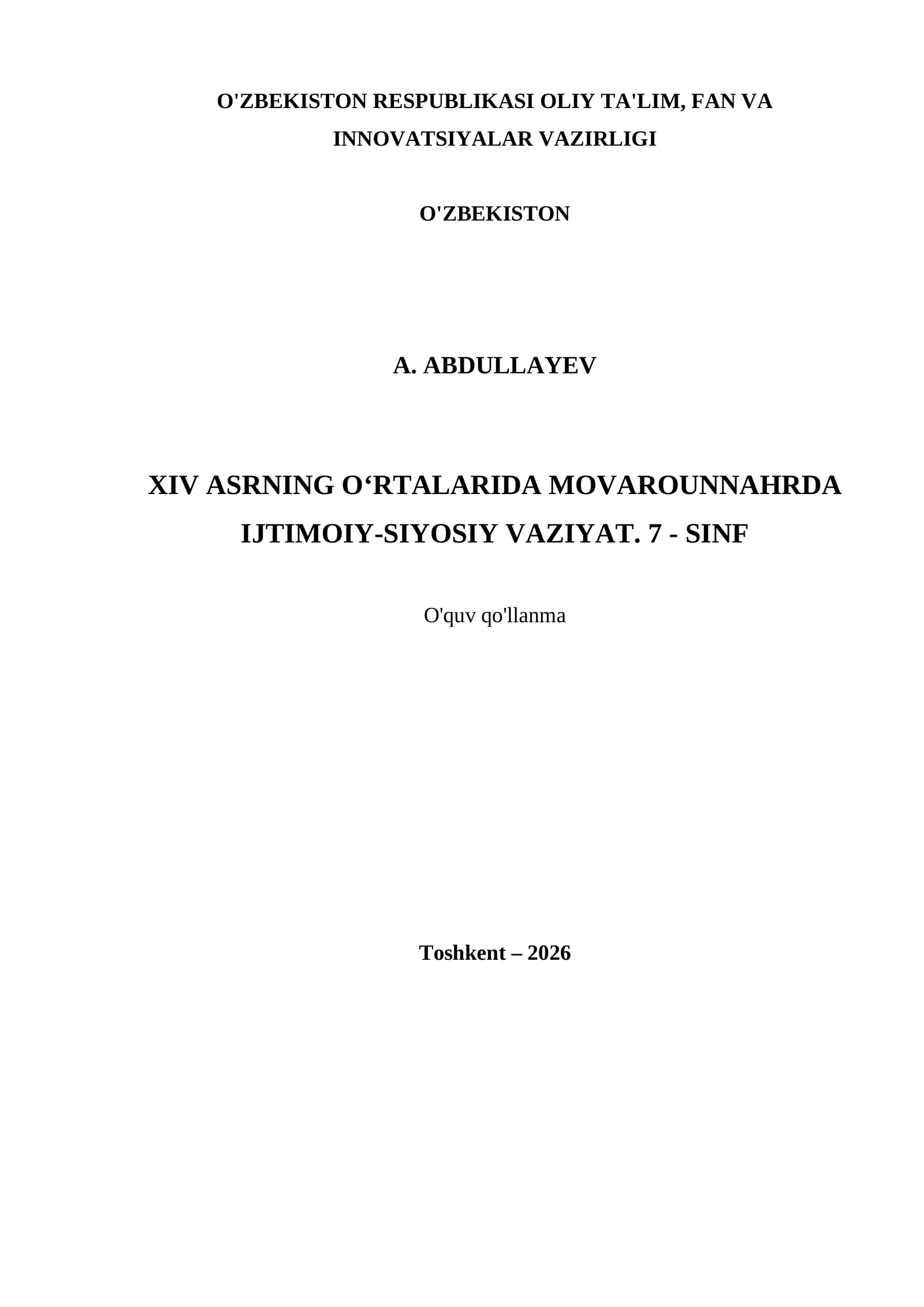 XIV ASRNING O‘RTALARIDA MOVAROUNNAHRDA IJTIMOIY-SIYOSIY VAZIYAT. 7 - SINF