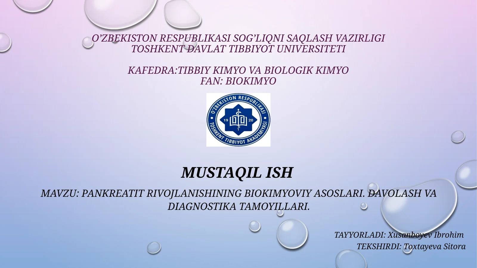PANKREATIT RIVOJLANISHINING BIOKIMYOVIY ASOSLARI