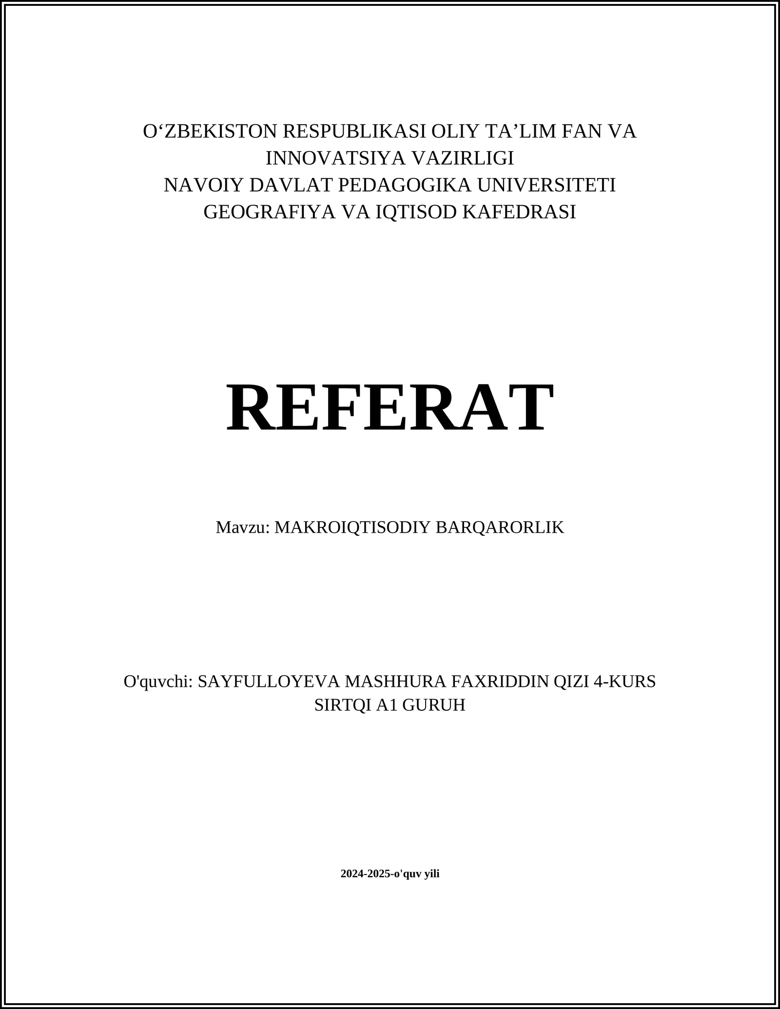 MAKROIQTISODIY BARQARORLIK