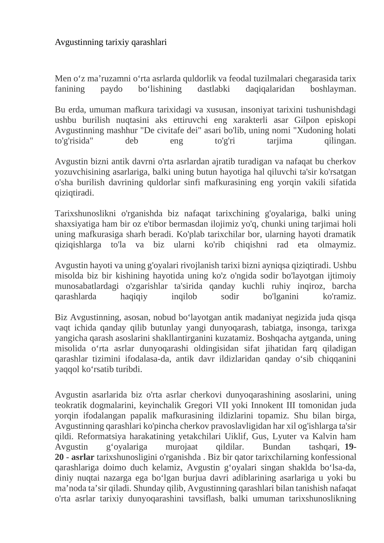 Avgustinning tarixiy qarashlari
