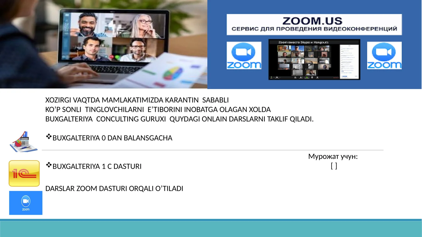 BUXGALTERIYA CONCULTING GURUXI ONLAIN DARSLAR