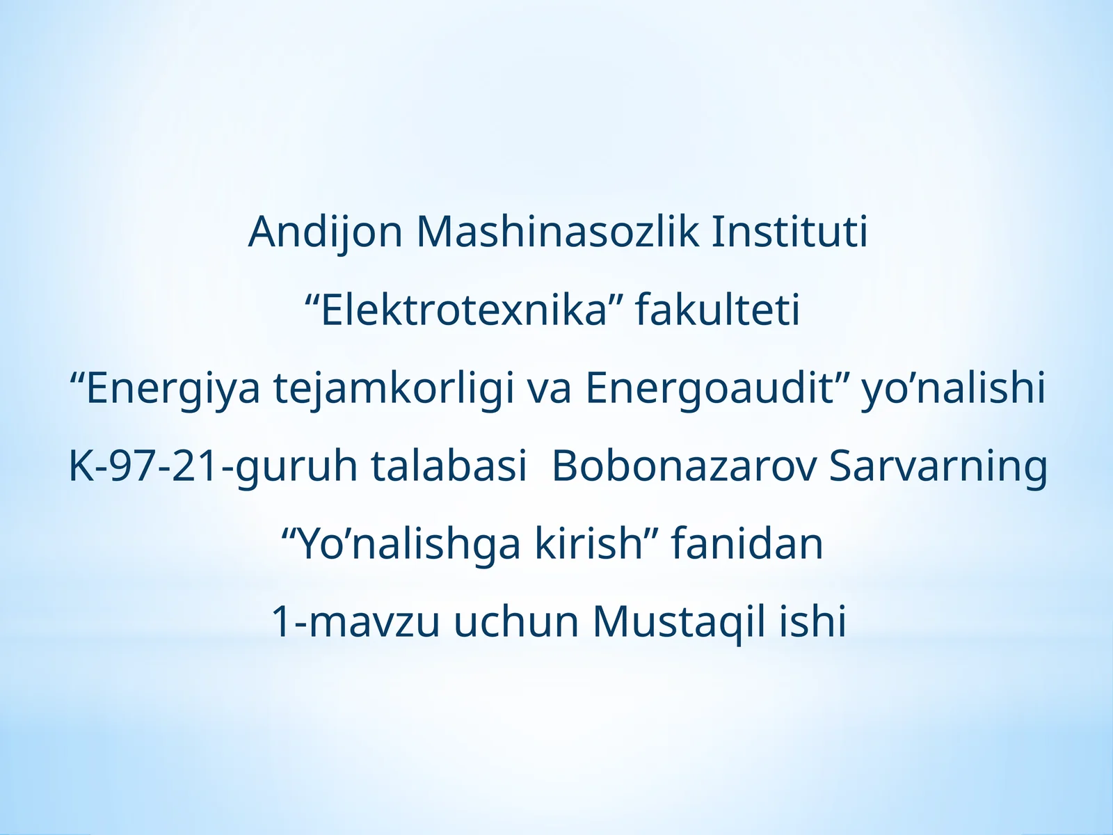 Energetika ta'minotining axamiyati