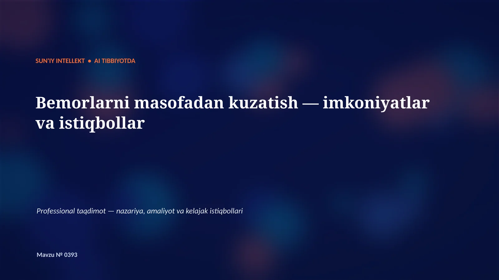 SUN'IY INTELLEKT AI TIBBIYOTDA