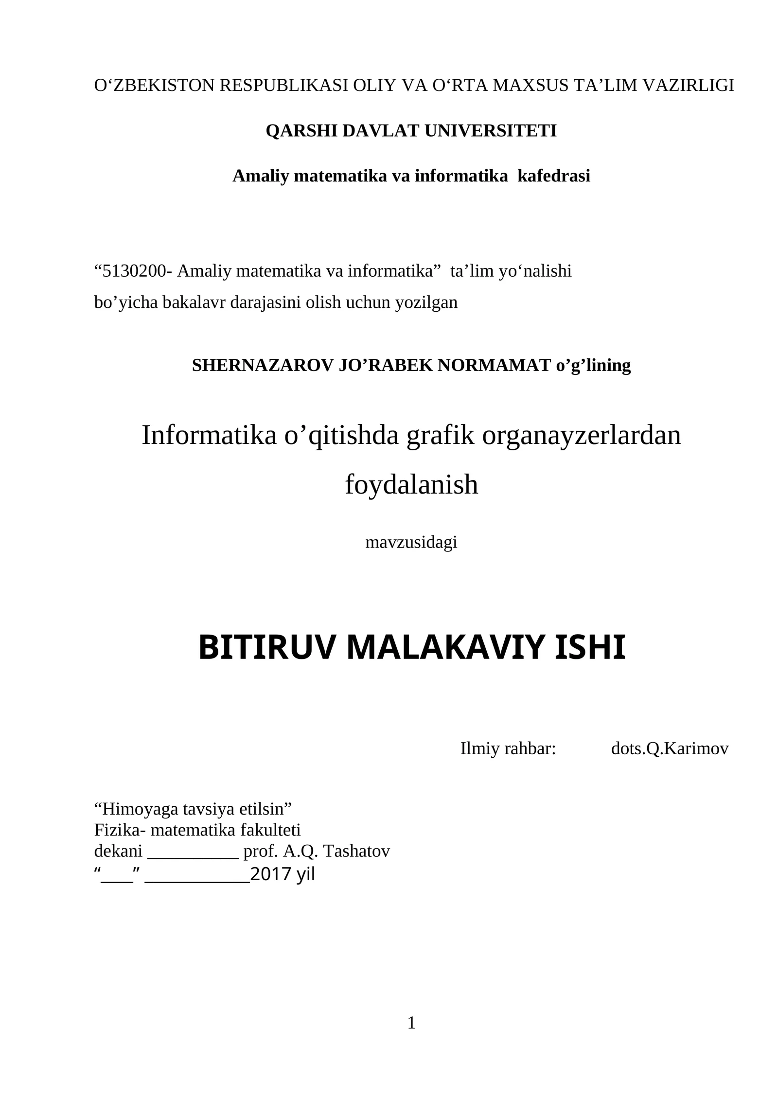 Informatika o’qitishda grafik organayzerlardan foydalanish