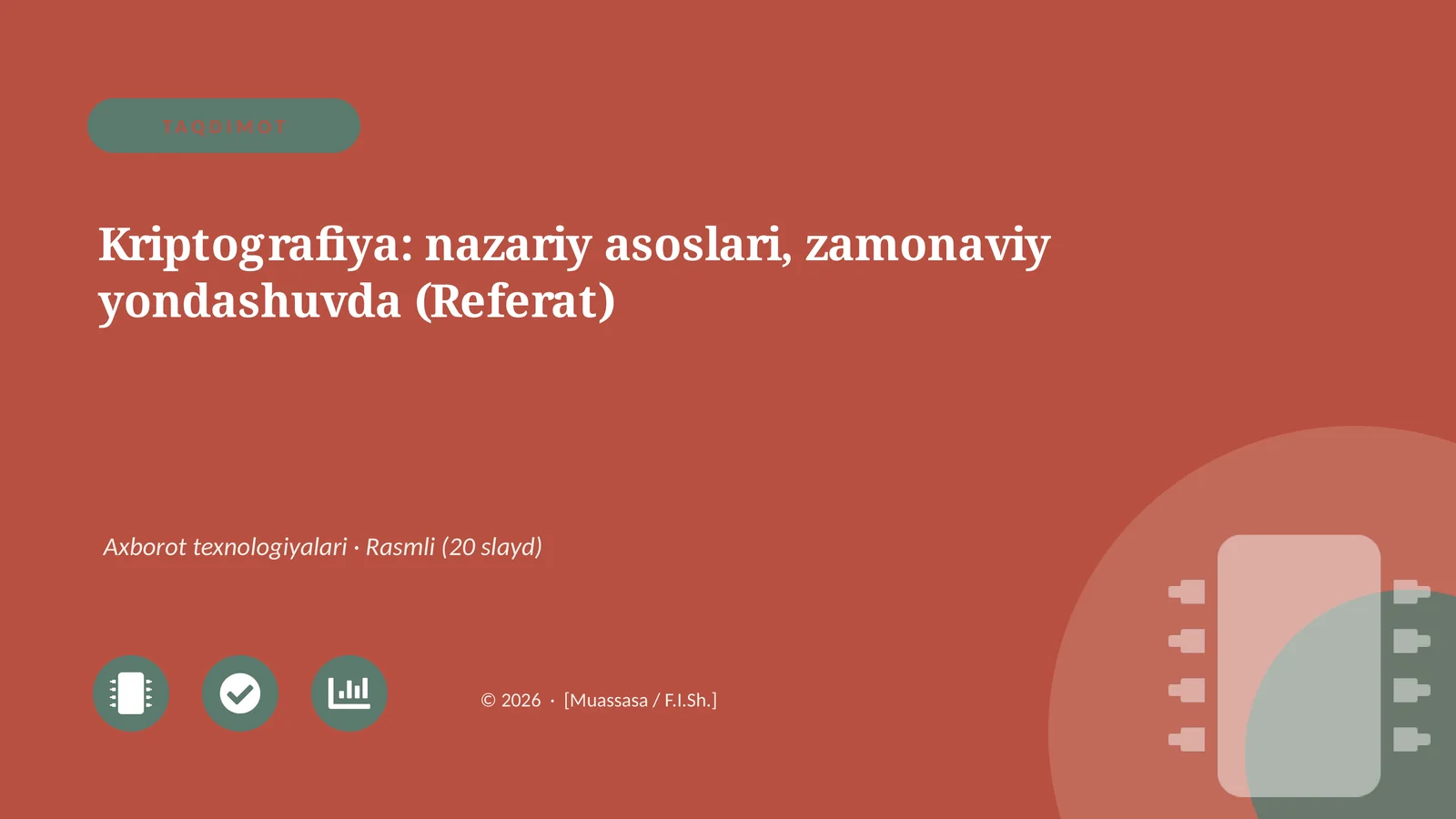 Kriptografiya: nazariy asoslari, zamonaviy yondashuvda (Referat)