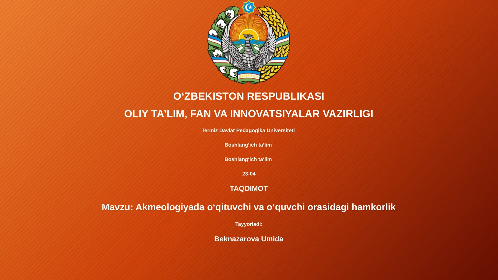 Akmeologiyada o‘qituvchi va o‘quvchi orasidagi hamkorlik