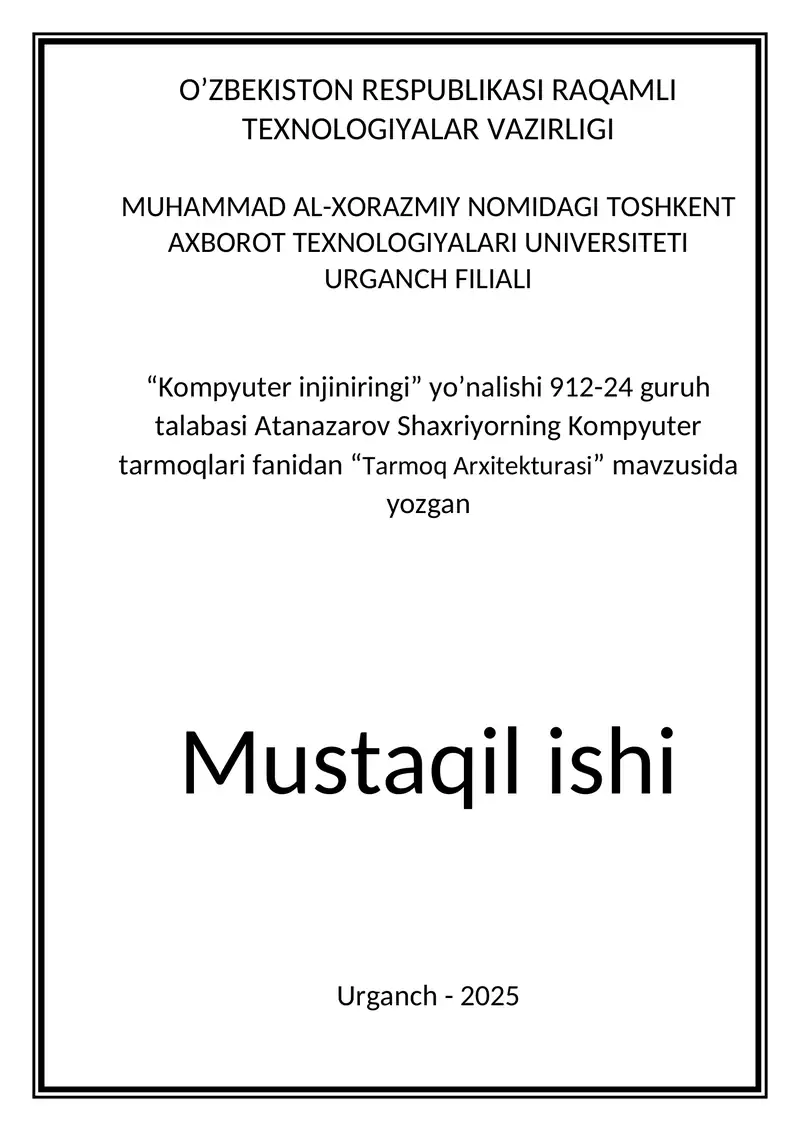 Tarmoq arxitekturasi