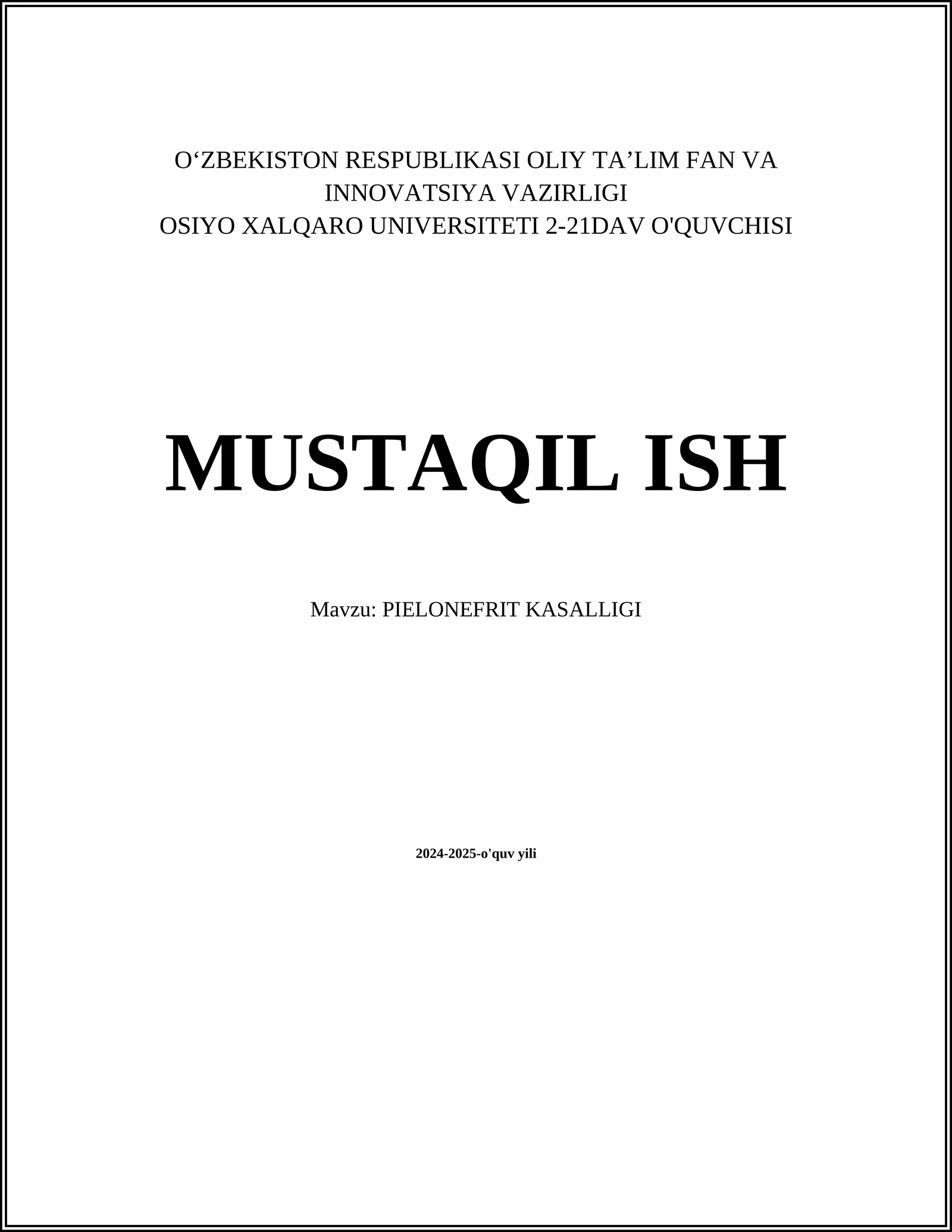 Piyelonefrit kasalligi