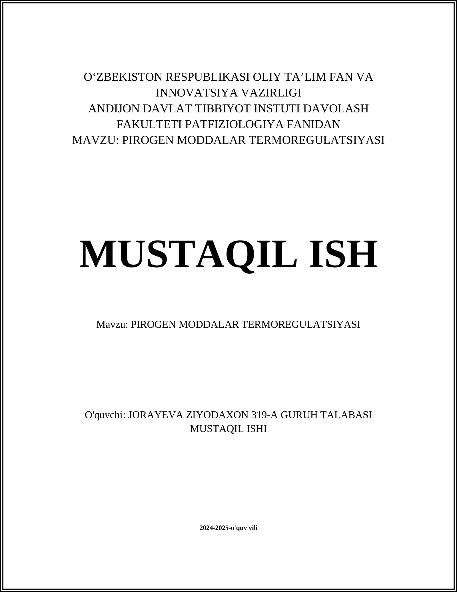 PIROGEN MODDALAR TERMOREGULATSIYASI