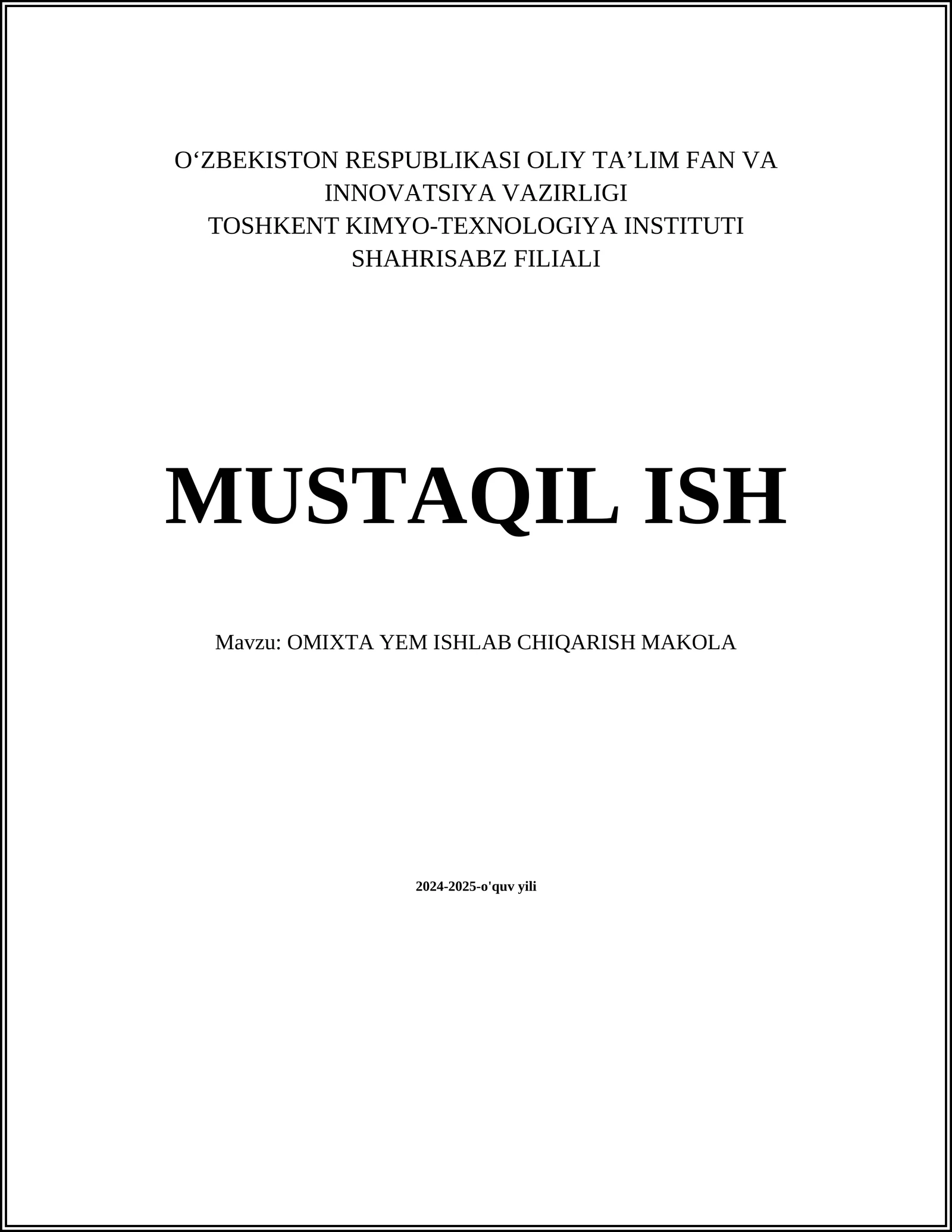 OMIXTA YEM ISHLAB CHIQARISH MAKOLA