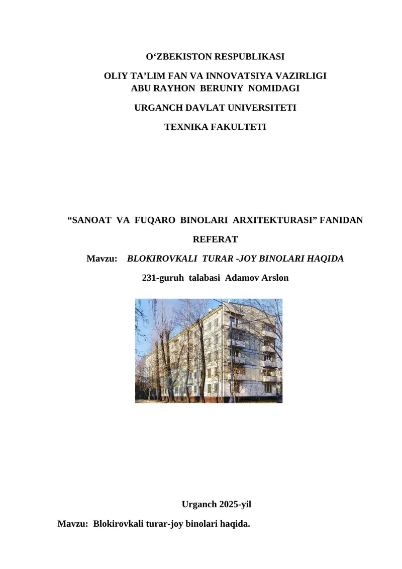 Blokirovkali Turar-joy Binolari Haqida