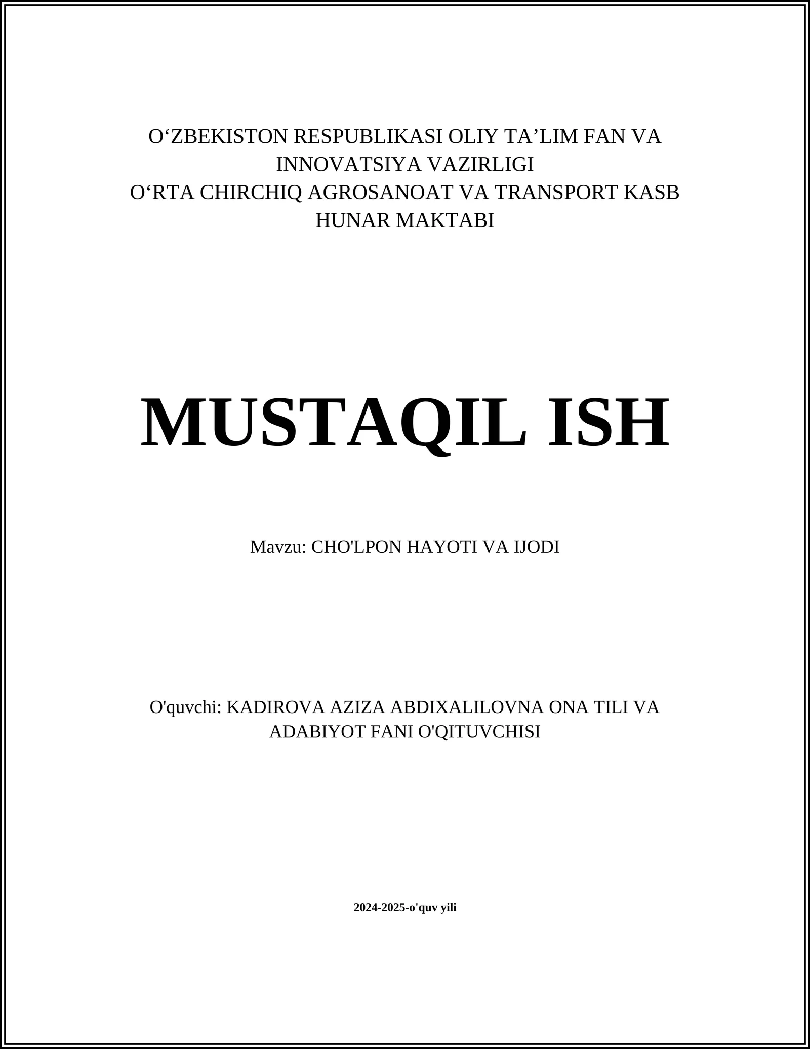 CHO'LPON HAYOTI VA IJODI