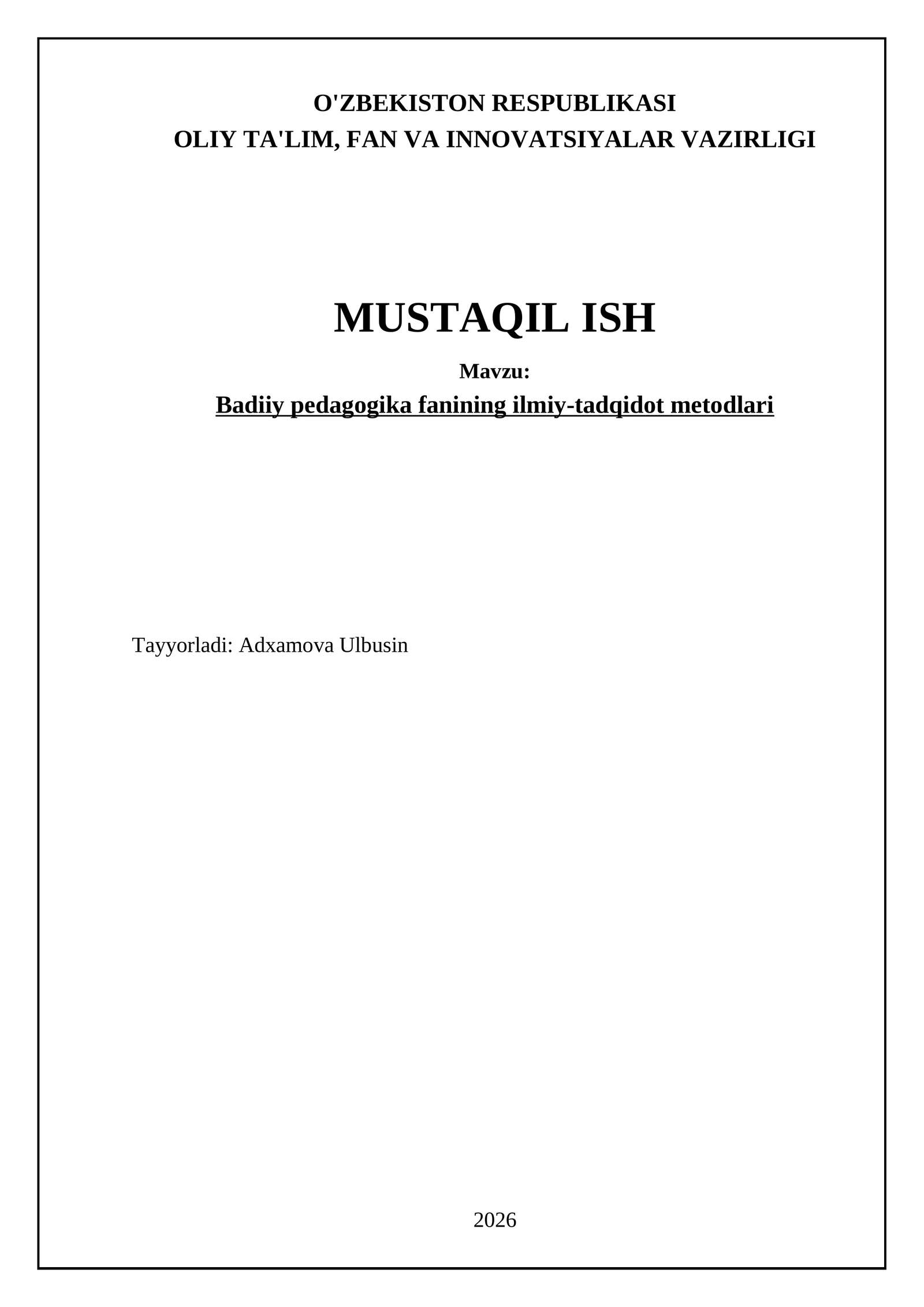 Badiiy pedagogika fanining ilmiy-tadqidot metodlari