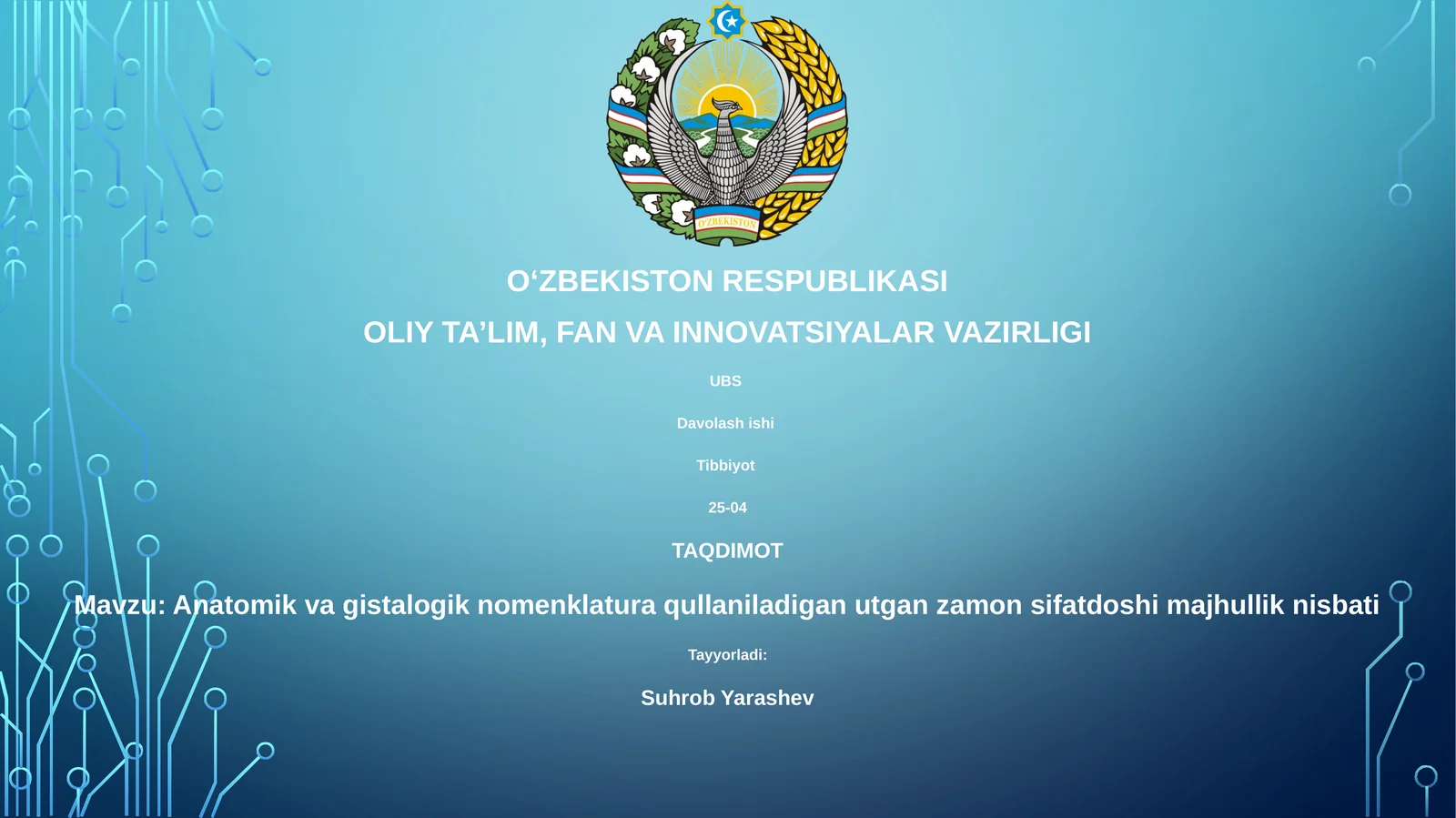 Anatomik va gistalogik nomenklatura qullaniladigan utgan zamon sifatdoshi majhullik nisbati