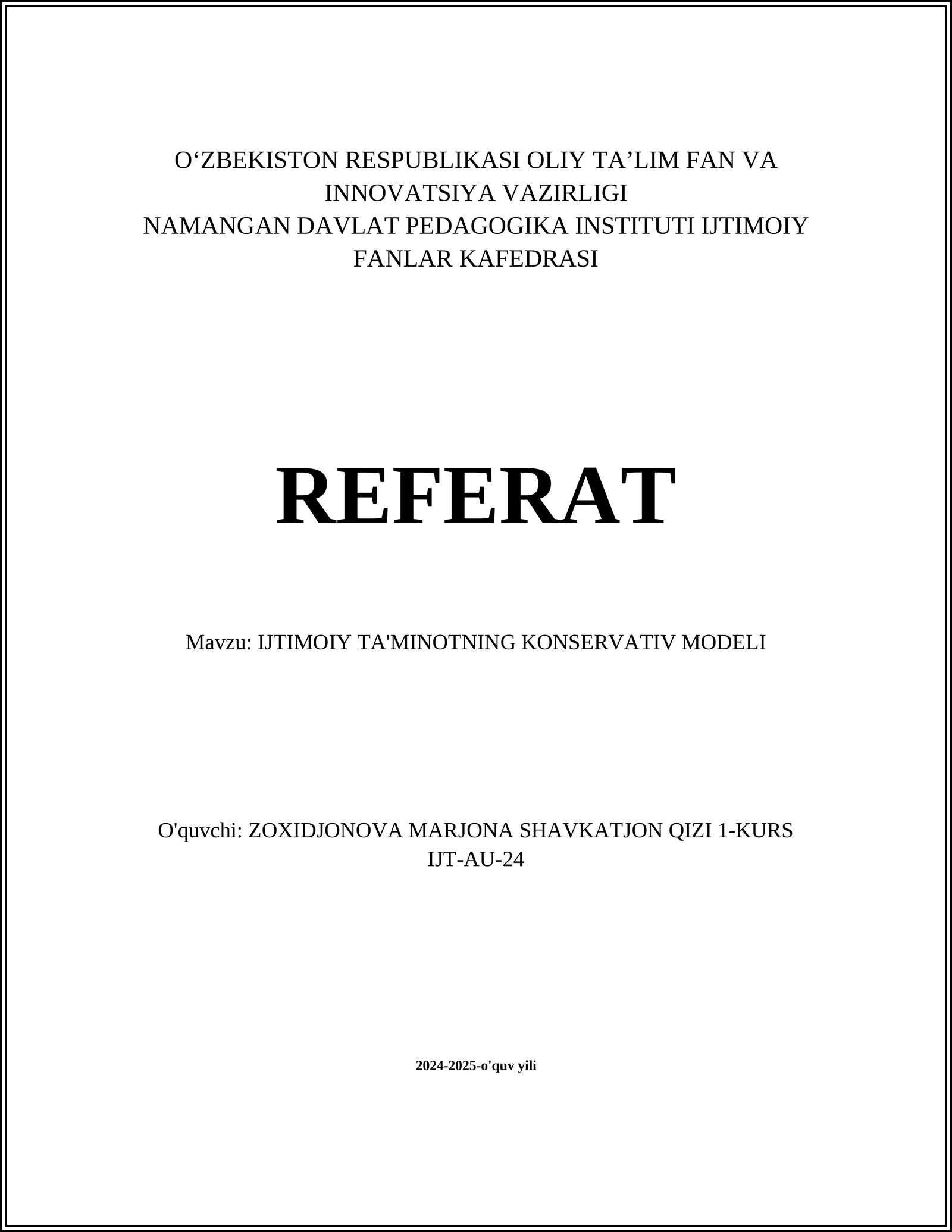 IJTIMOIY TA'MINOTNING KONSERVATIV MODELI