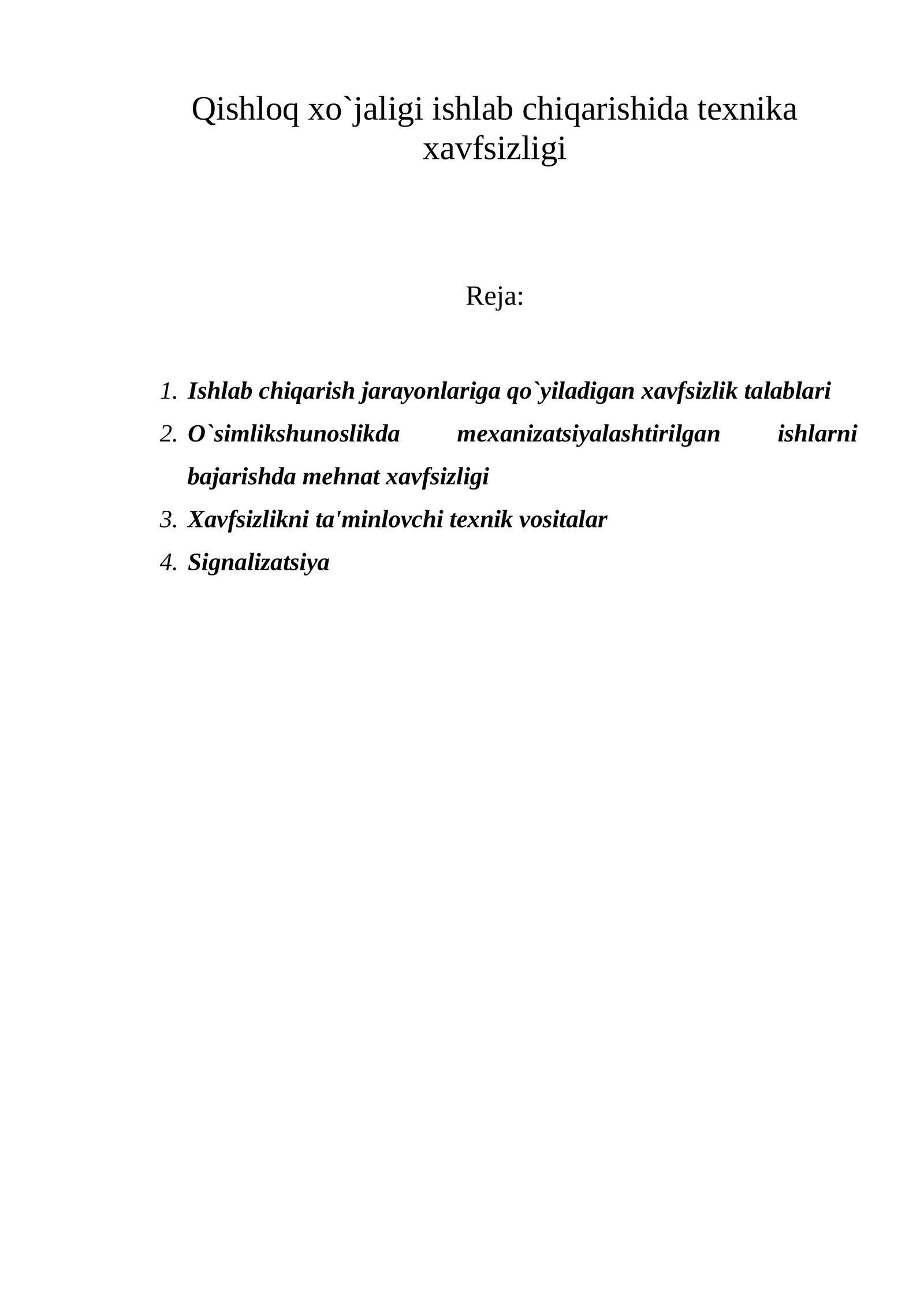 Qishloq xo`jaligi ishlab chiqarishida tеxnika xavfsizligi