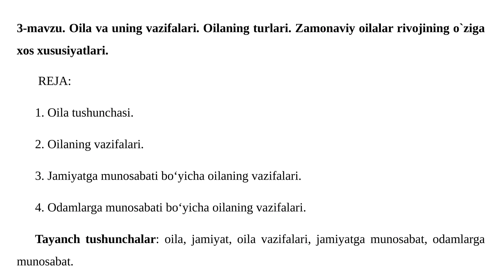 3-Mavzu: Oilavauning Vazifalari