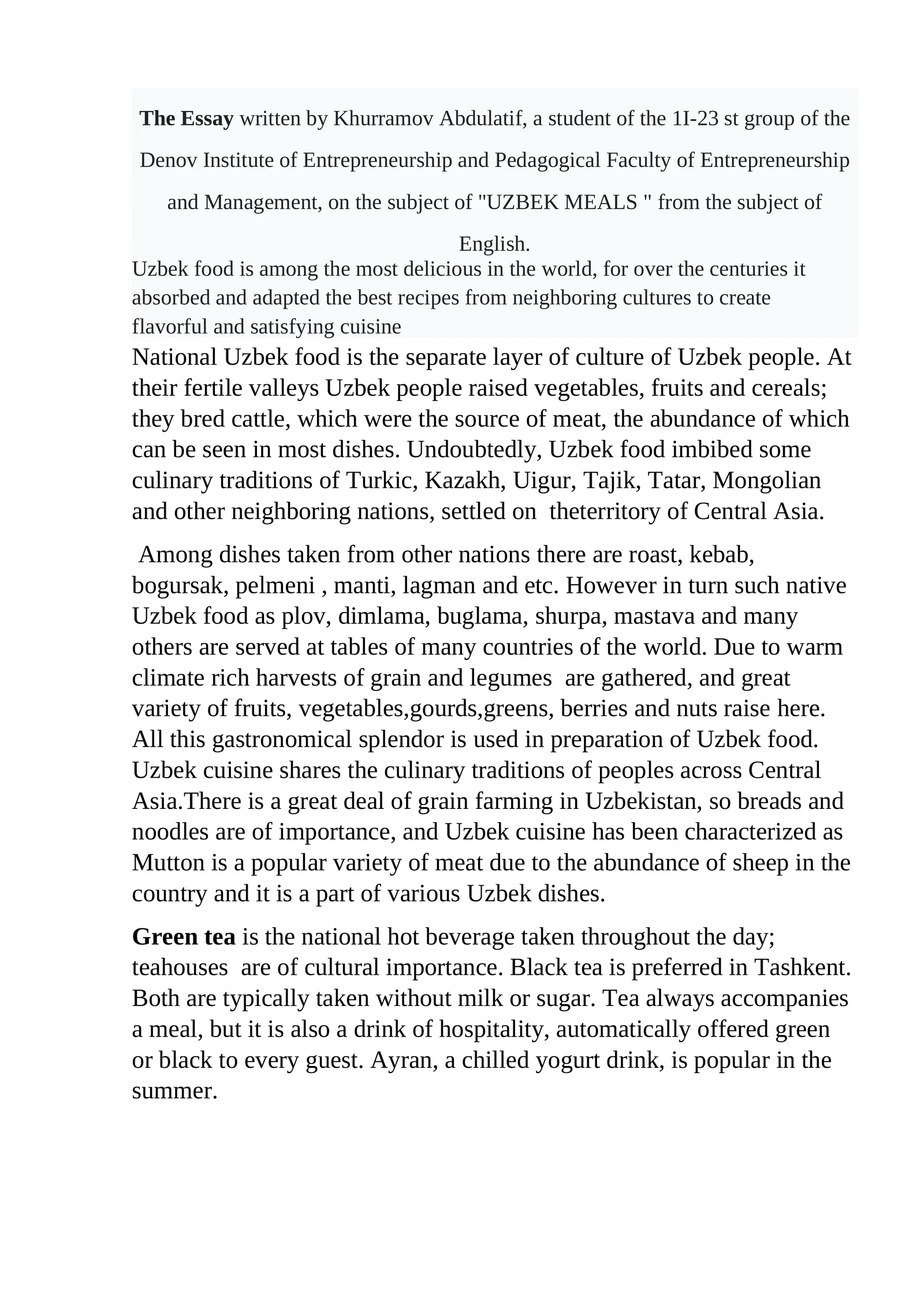 The Essay Uzbek Meals