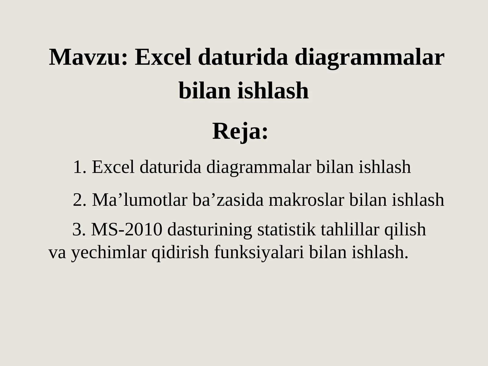 Excel daturida diagrammalar bilan ishlash