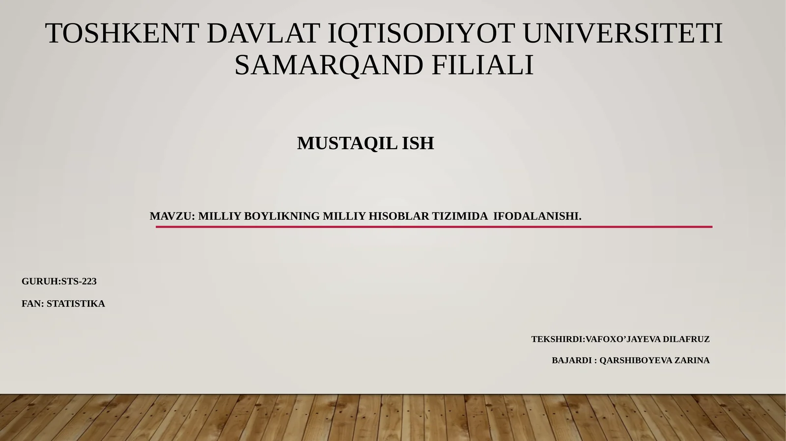 MILLIY BOYlikning MILLIY HISOB tizimida IFODALANISHI