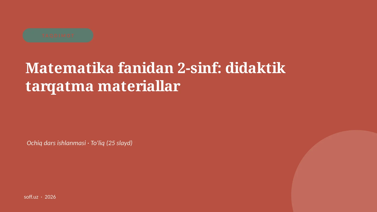 Matematika fanidan 2-sinf: didaktik tarqatma materiallar