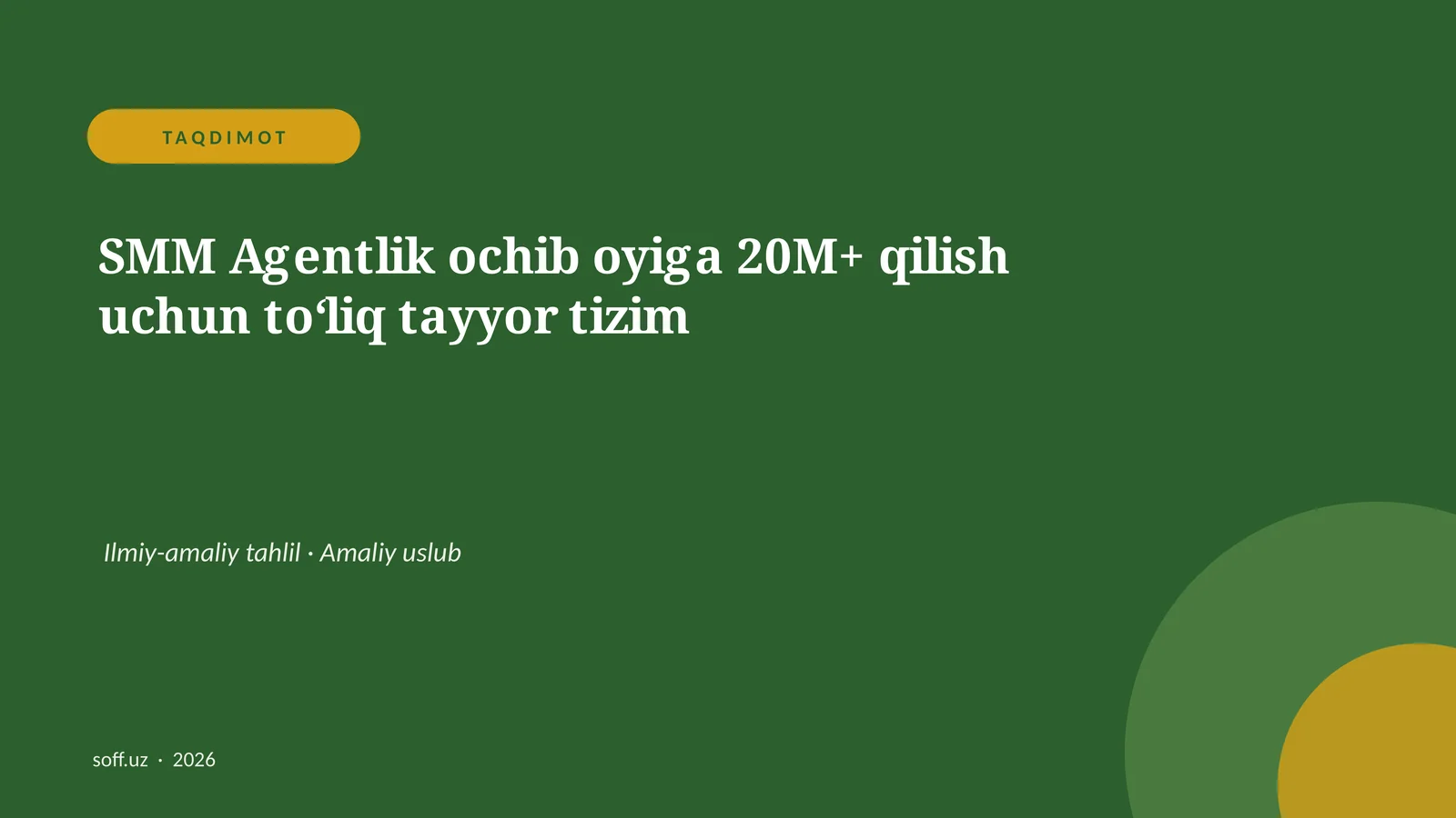 SMM Agentlik ochib oyiga 20M+ qilish uchun to‘liq tayyor tizim