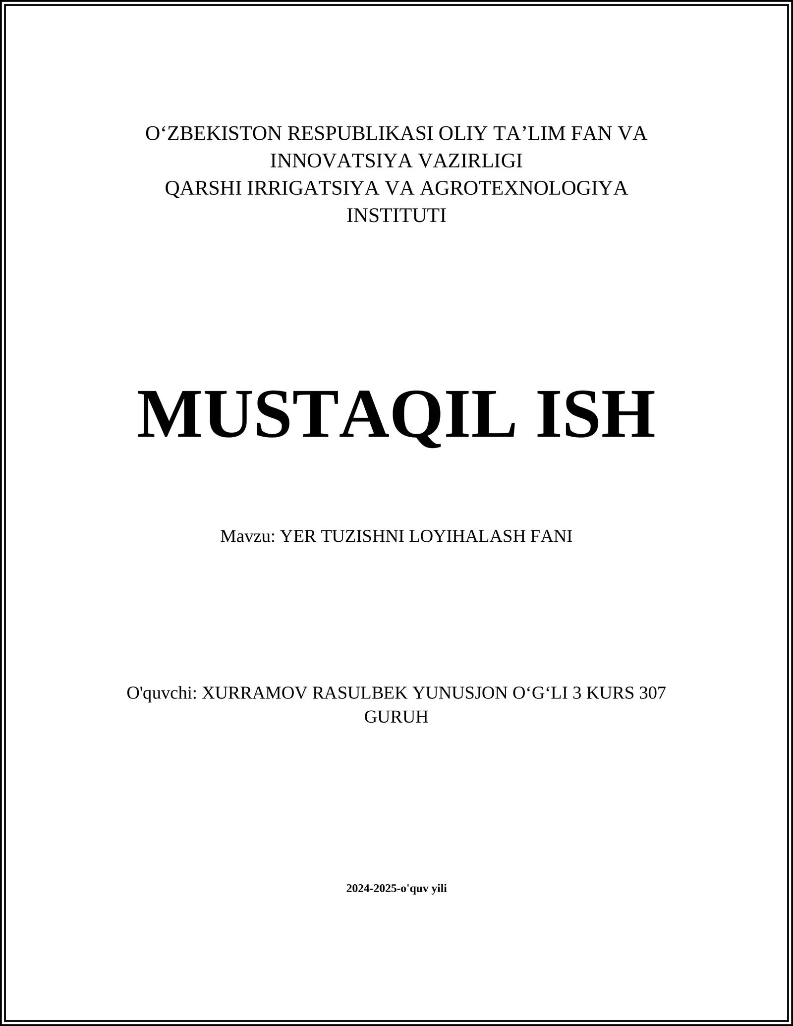 YER TUZISHNI LOYIHALASH FANI