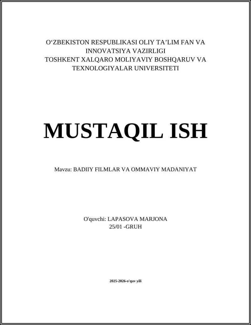 BADIIY FILMLAR VA OMMAVIY MADANIYAT