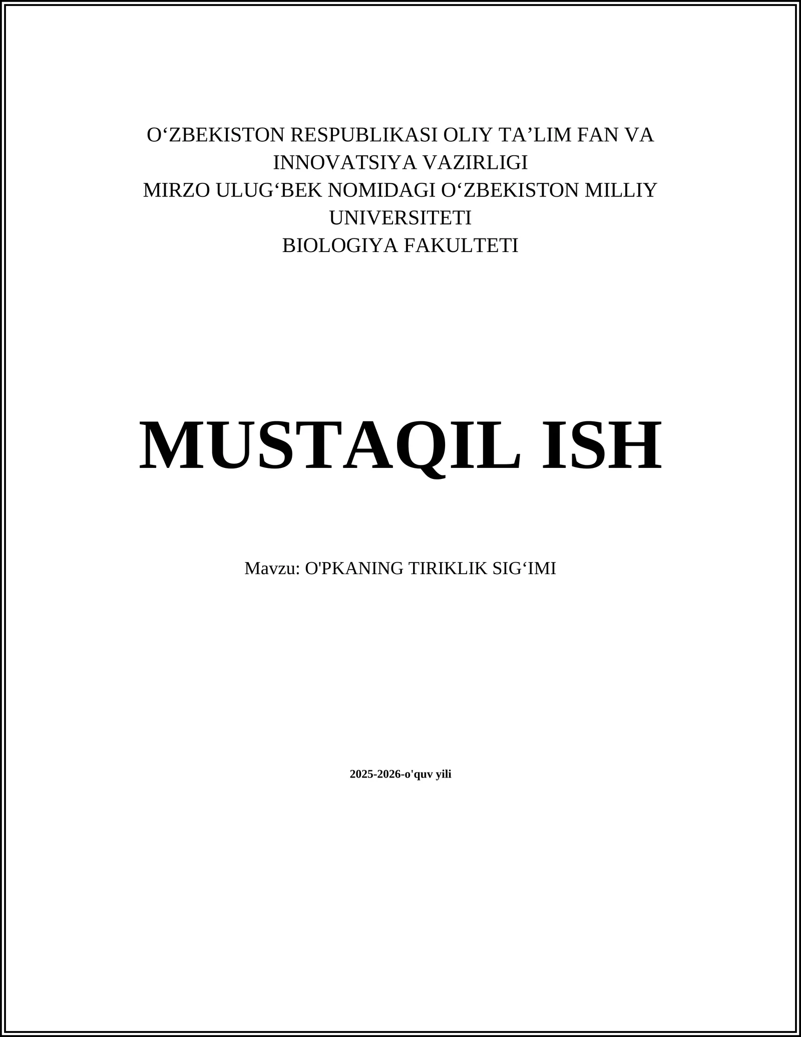 O'PKANING TIRIKLIK SIGʻIMI