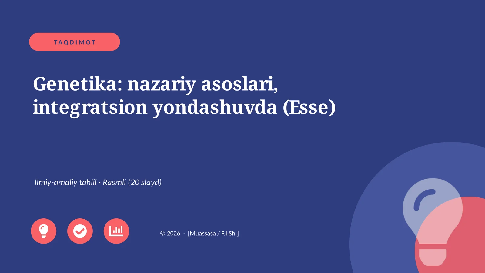 Genetika: nazariy asoslari, integratsion yondashuvda (Esse)
