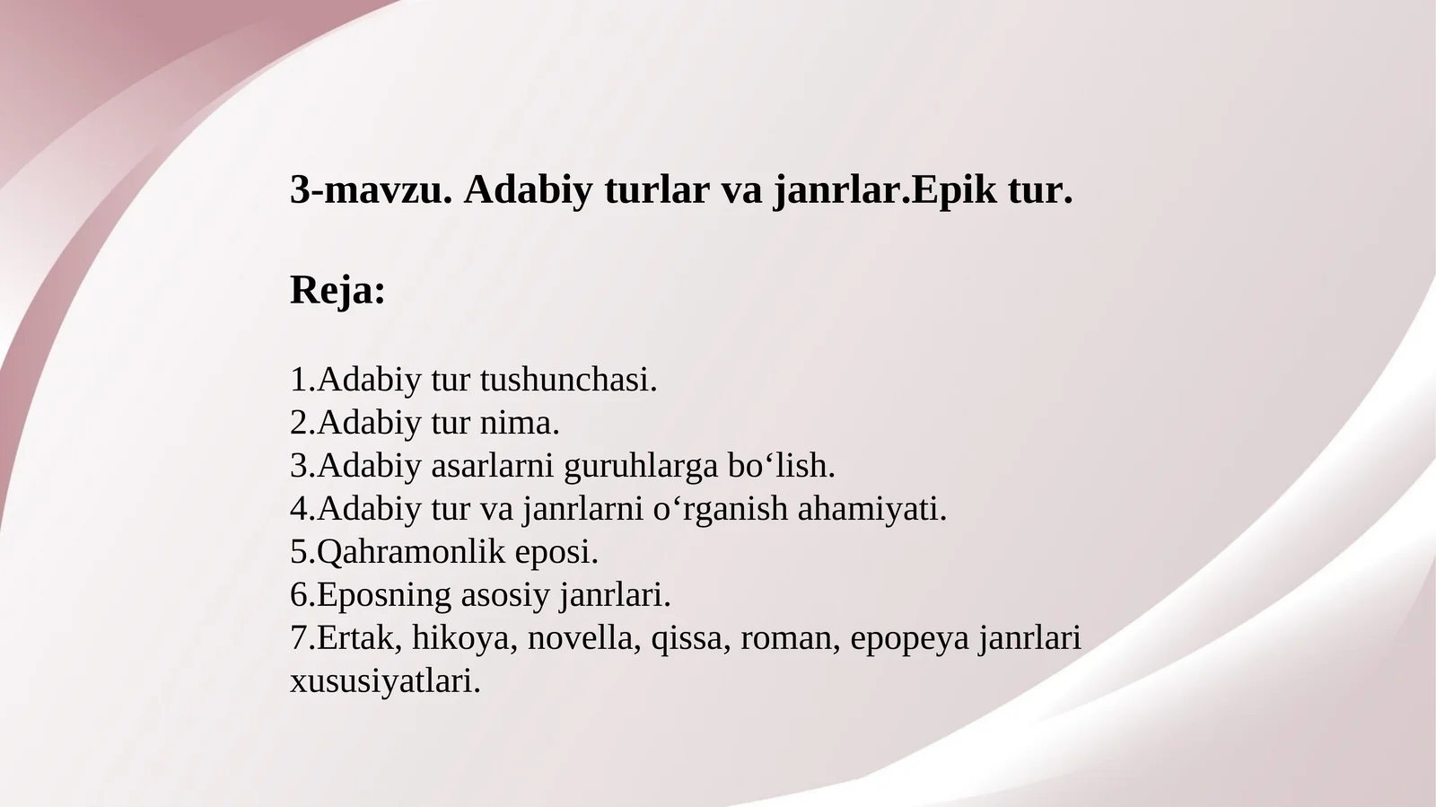 3-mavzu. Adabiy turlar va janrlar.Epik tur