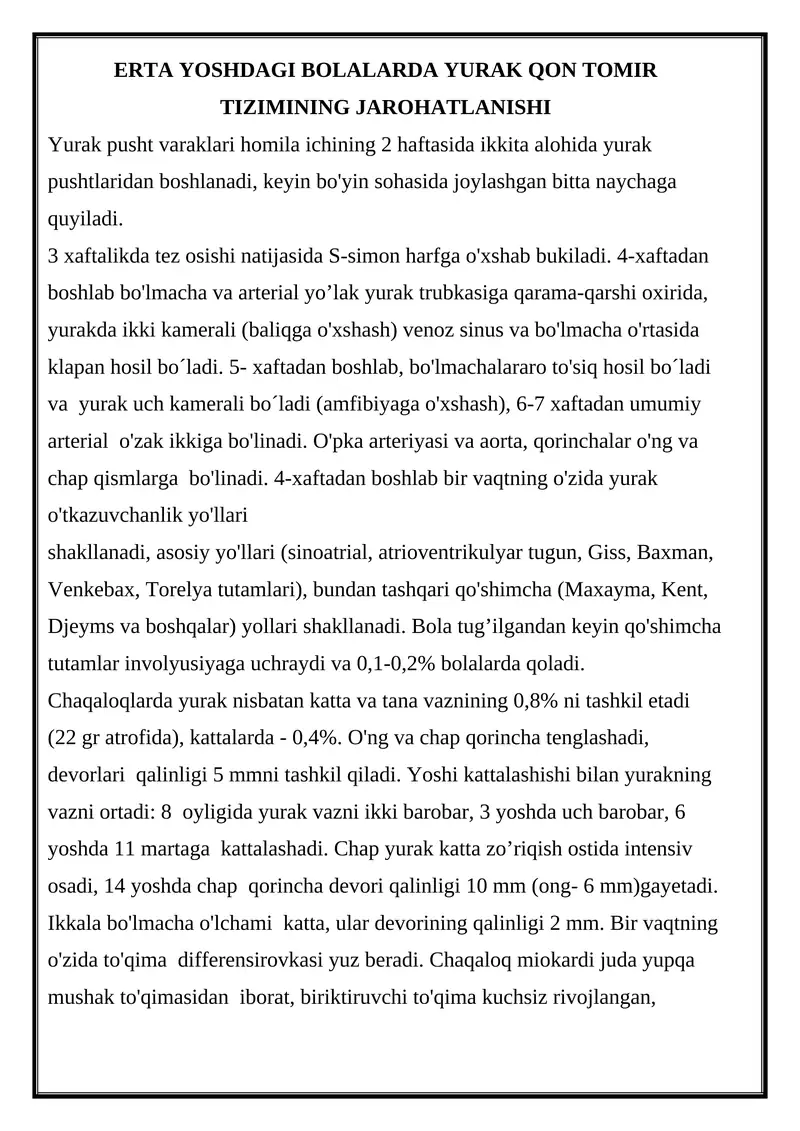 Yurak Qon Tomir Tizimi