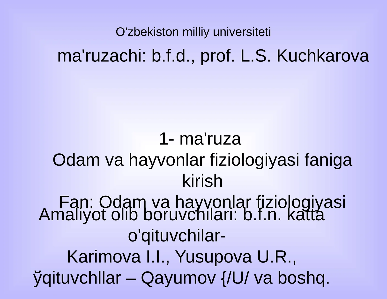 Оdаm vа hayvоnlаr fiziоlоgiyasi fаnigа kirish